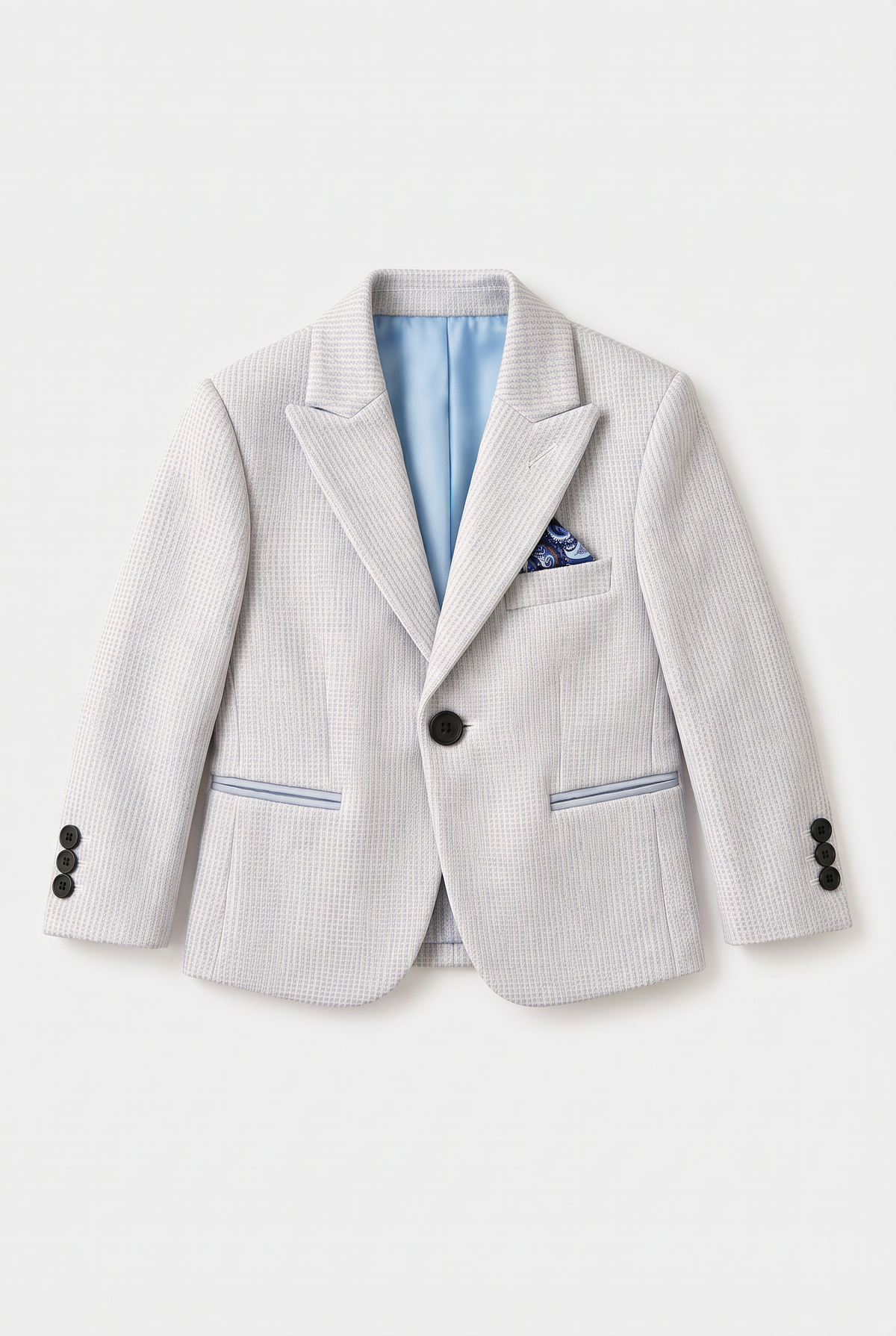 Boys Light Blue 2-Piece Mini Tweed Houndstooth Suit - ORME Blazer Picture
