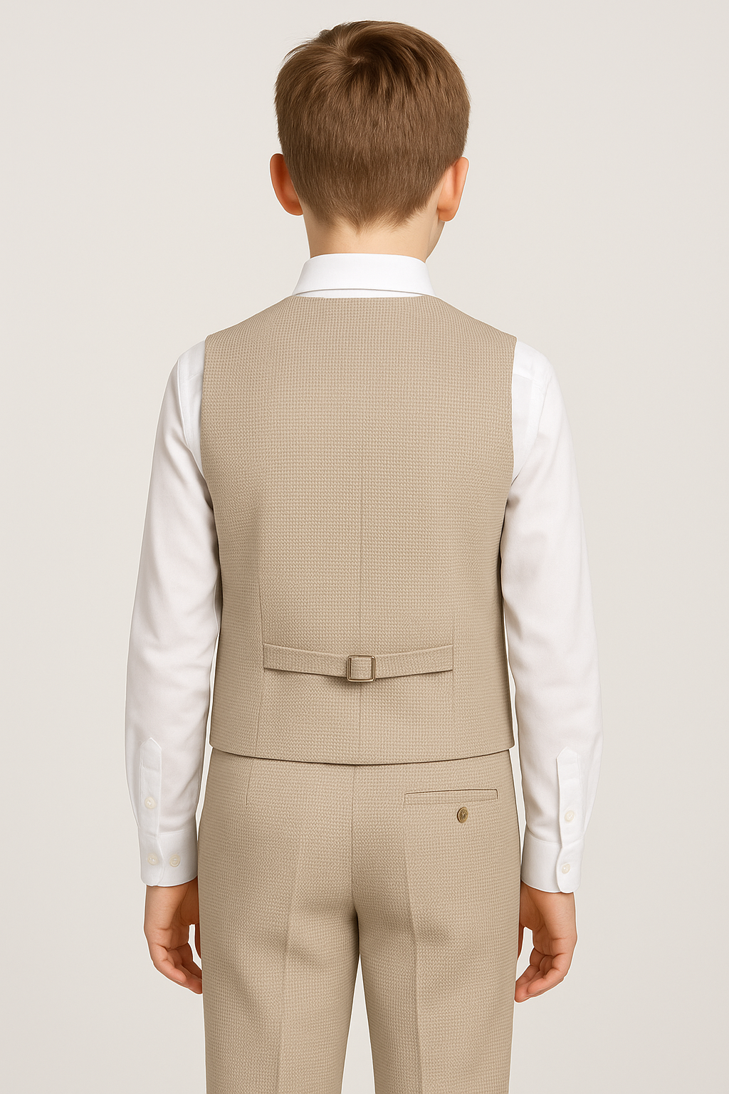 5-Piece Textured Double Breasted Waistcoat Suit - MATRIX - Beige Back Picture