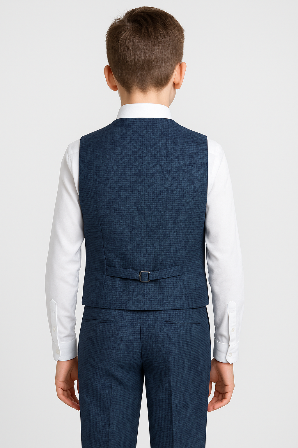 5-Piece Textured Double Breasted Waistcoat Suit - MATRIX - Navy Back Picture