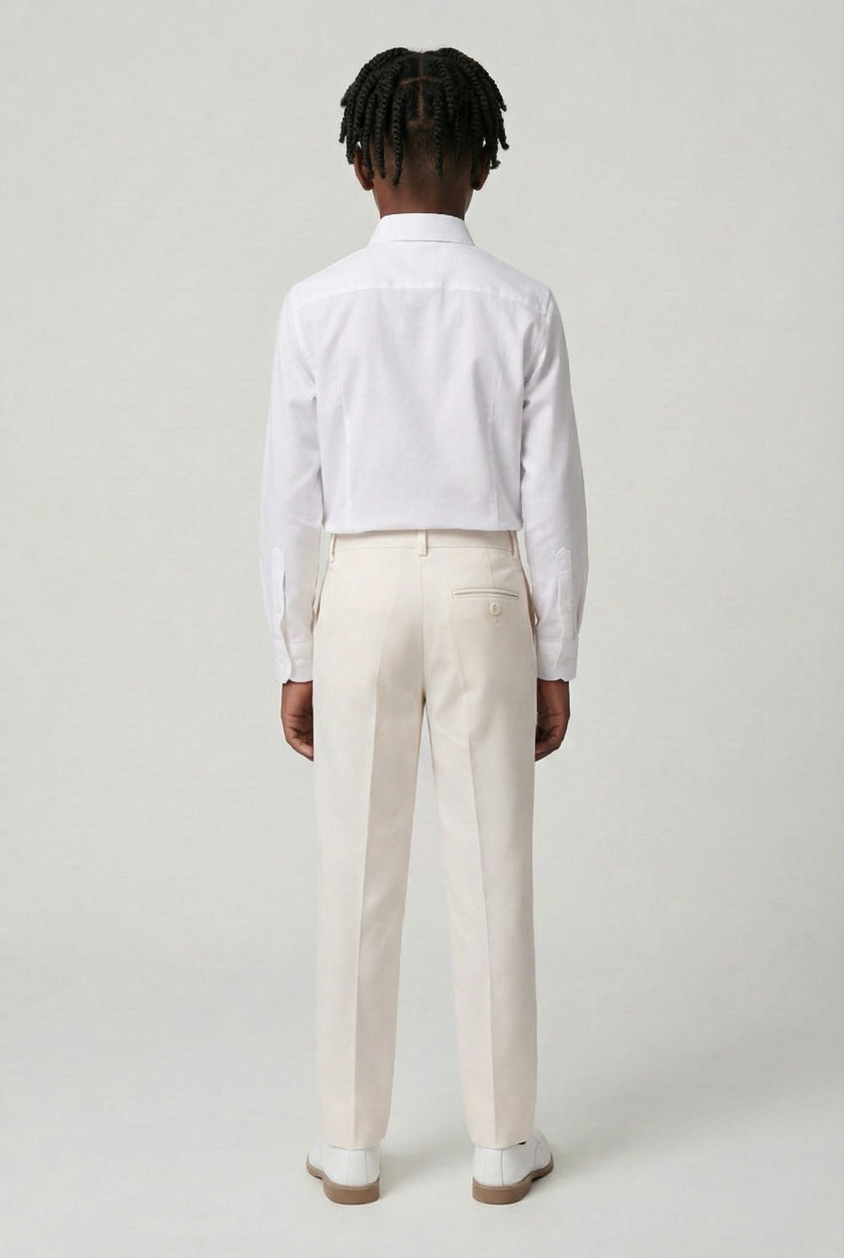 Erkek Çocuk İnce Kesim Ayarlanabilir Bel Kemerli Resmi Pantolon - Fildişi