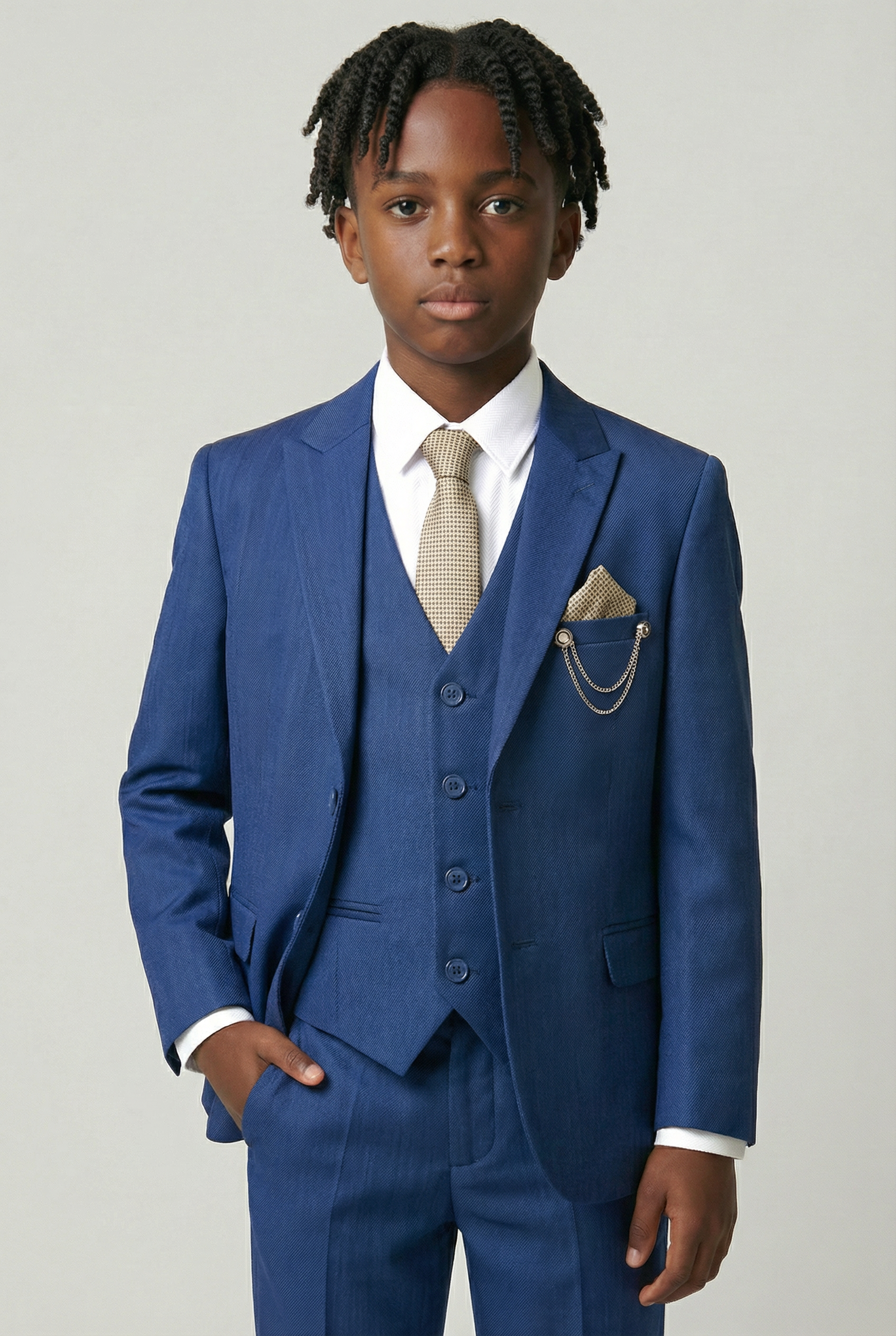 Completo da 7 pezzi in twill a vestibilità slim per ragazzi - Blu mezzanotte