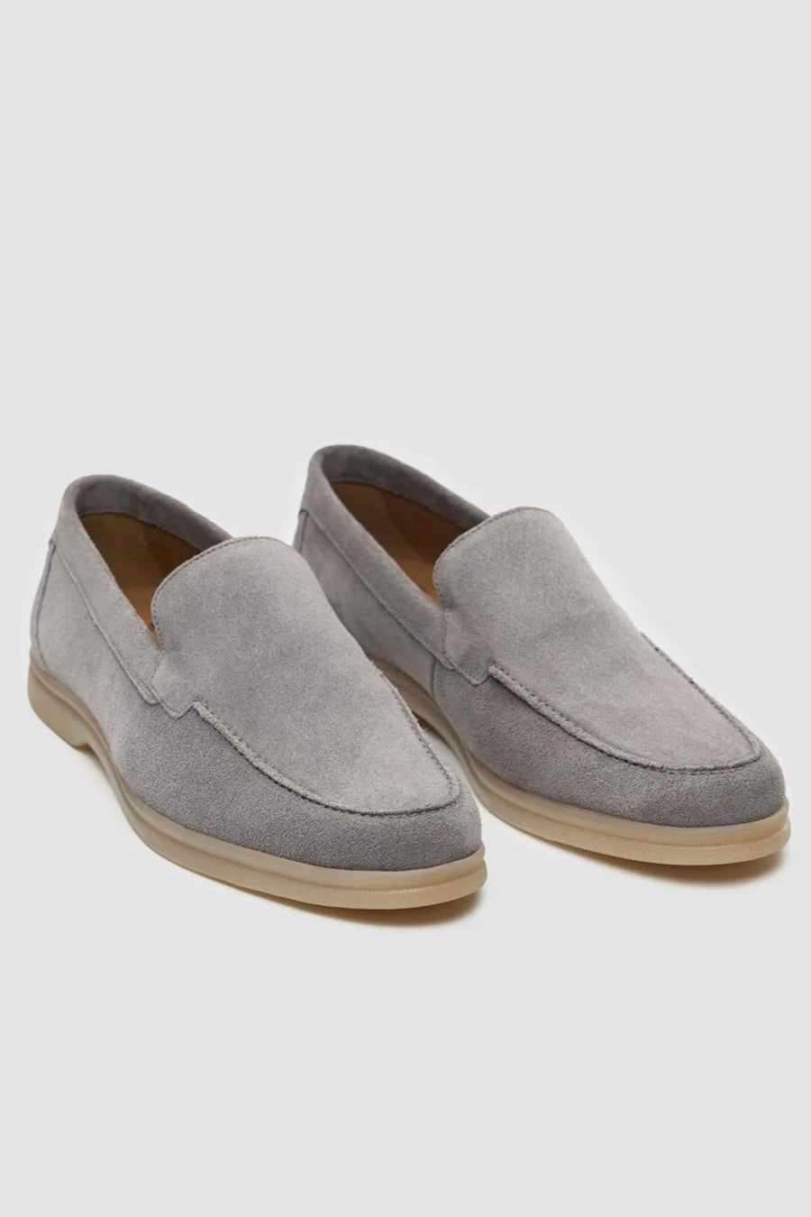 Men’s Suede Leather Moccasin Slip On Loafer Shoes - Breezy - Grey Pair Picture