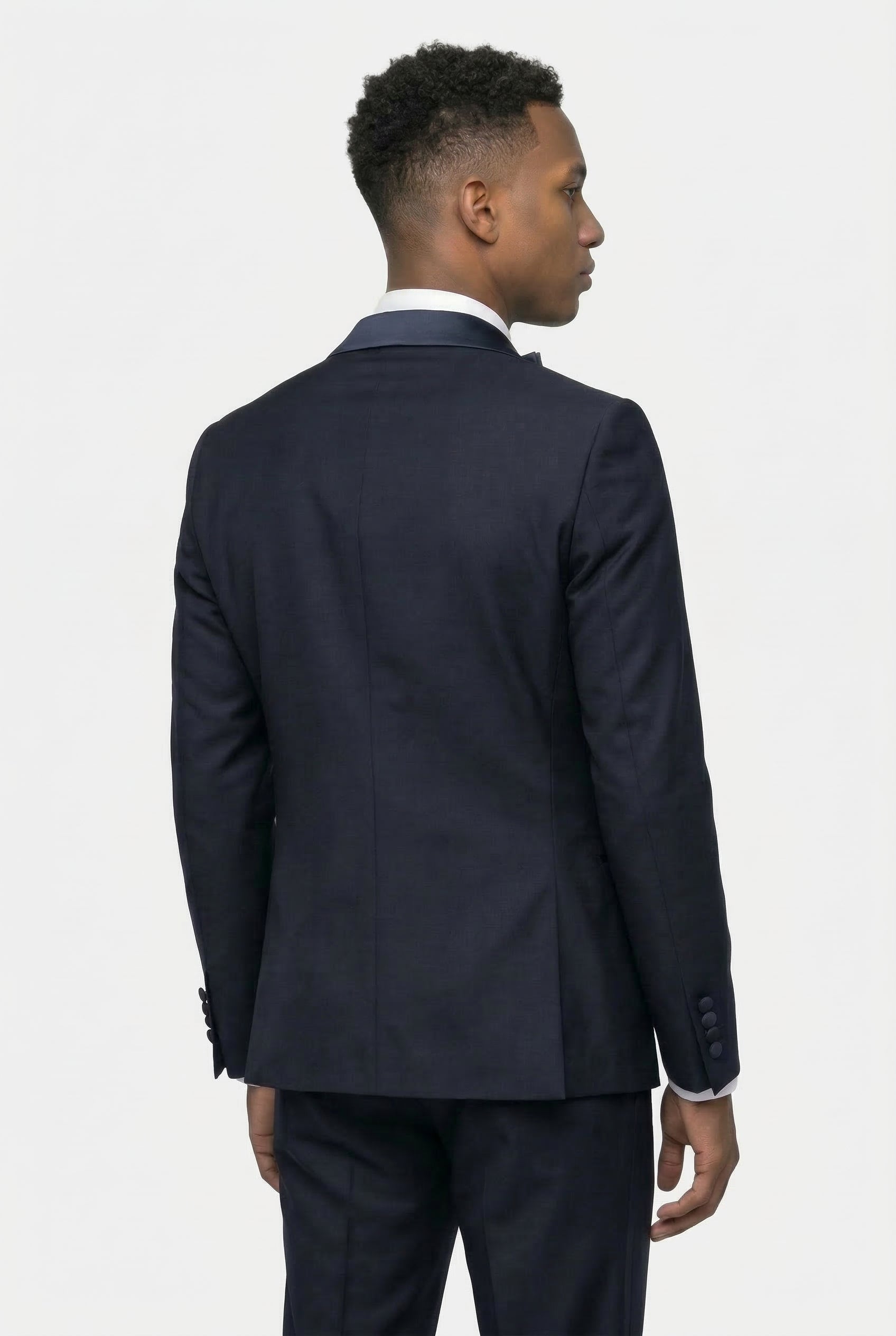 Aspen Navy Prom Tuxedo Suit with Satin Lapels Back picture