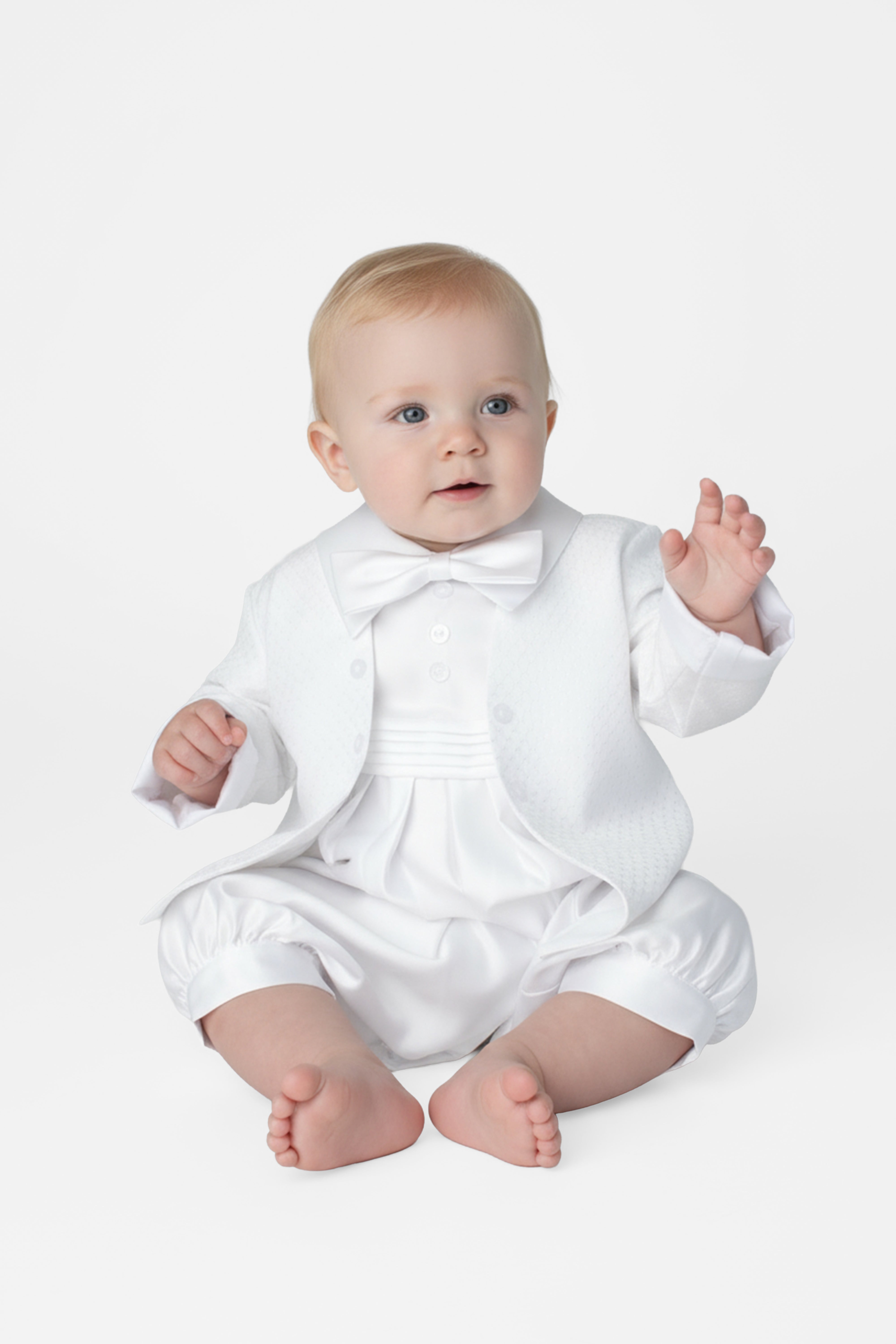 Baby Boys 2 Piece Christening Romper Set - OLIVER - White