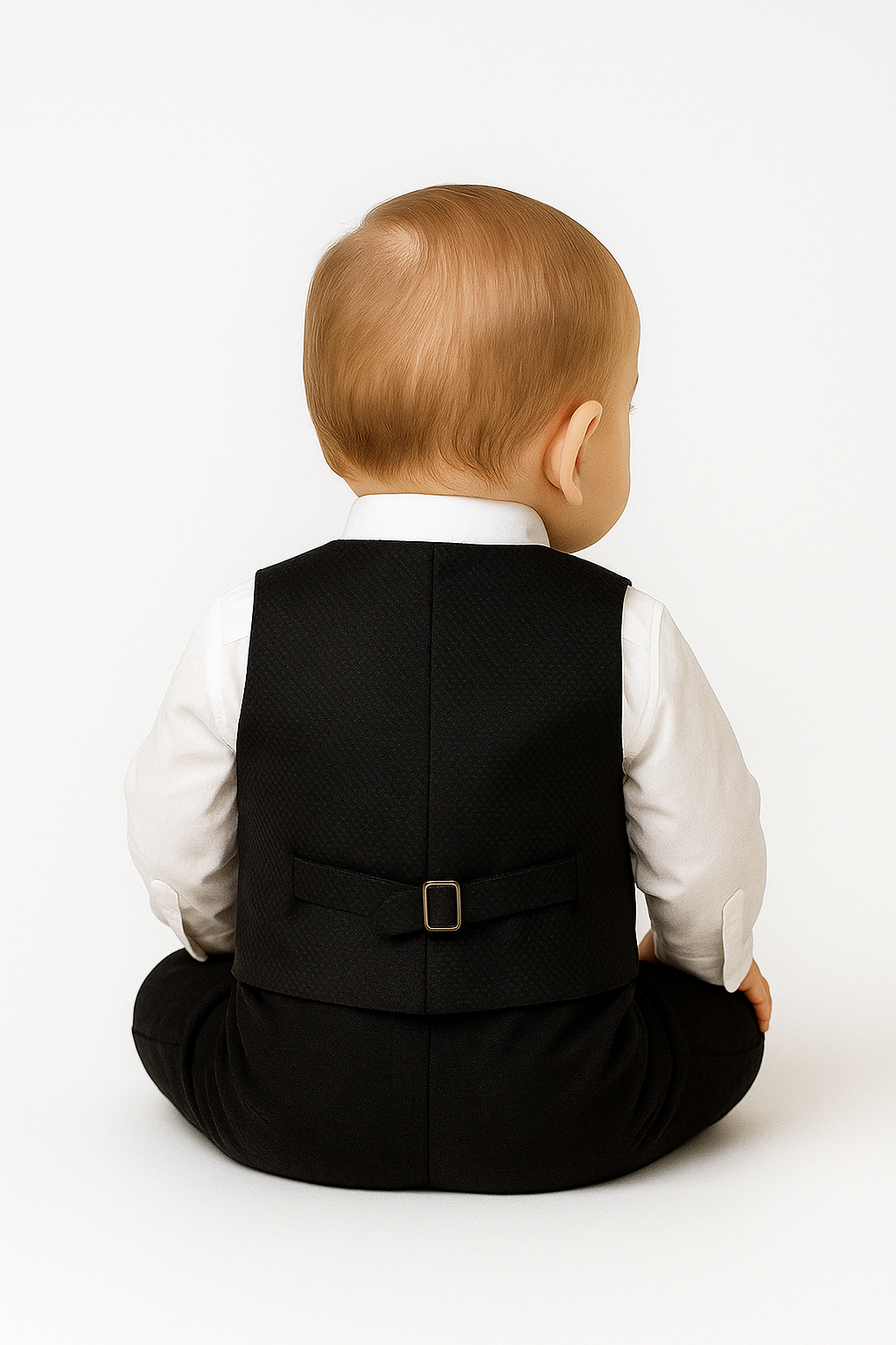 Baby Boys 4-Piece Cotton Waistcoat Suit Set - DAMATLIK - Black Back Picture