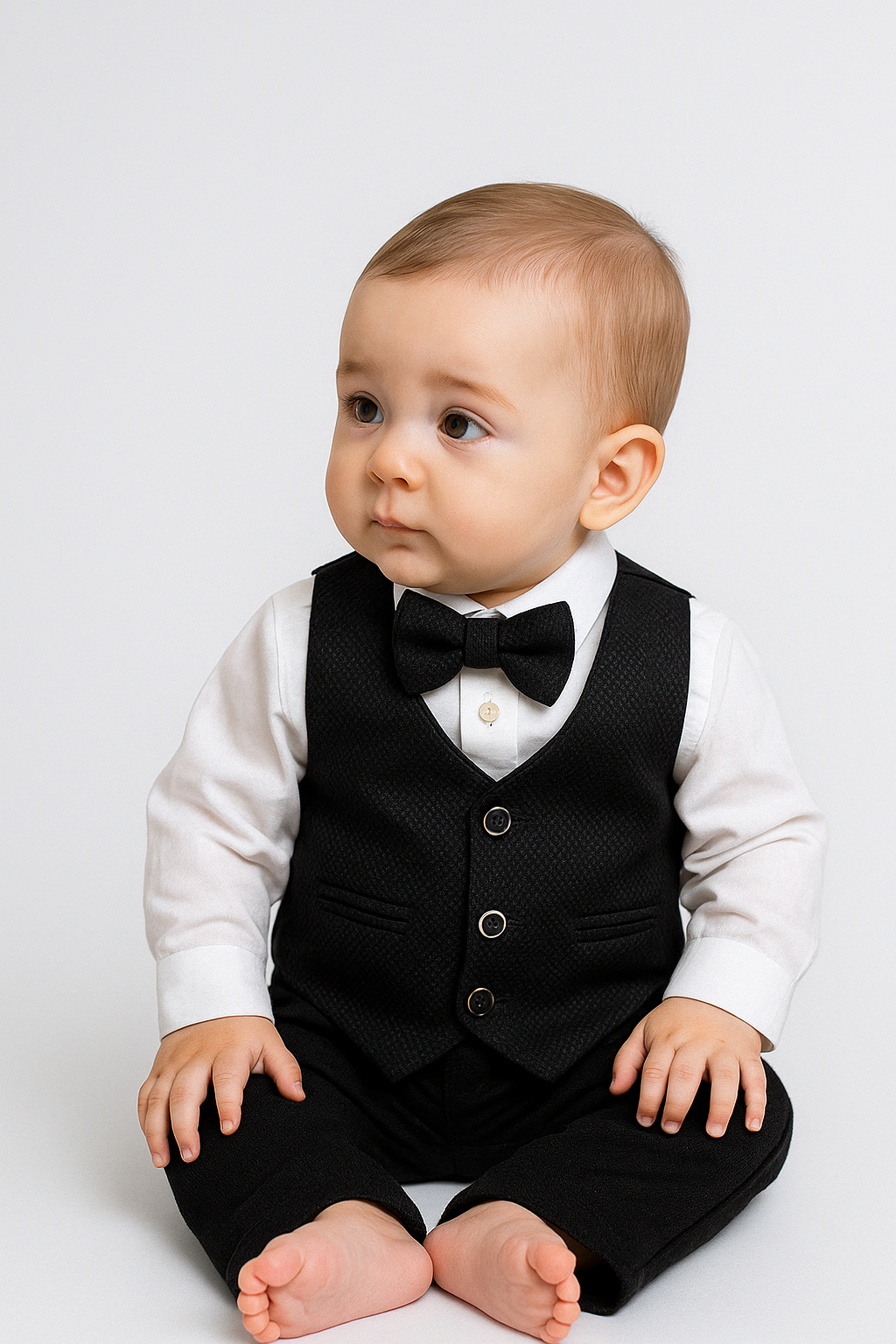 Baby Boys 4-Piece Cotton Waistcoat Suit Set - DAMATLIK - Black Model Picture