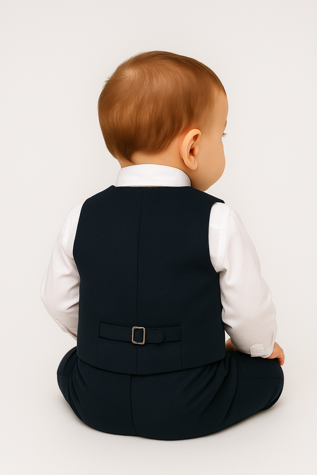Baby Boys 4-Piece Cotton Waistcoat Suit Set - DAMATLIK - Dark Navy Back Picture