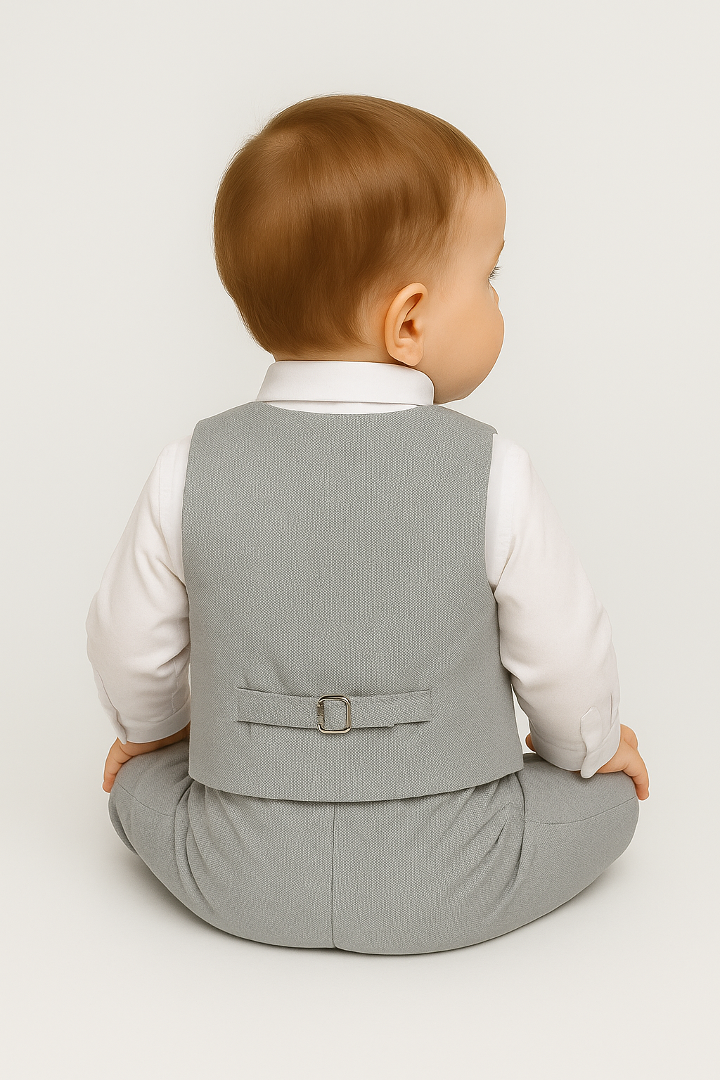 Baby Boys 4-Piece Cotton Waistcoat Suit Set - DAMATLIK - Grey Back Picture