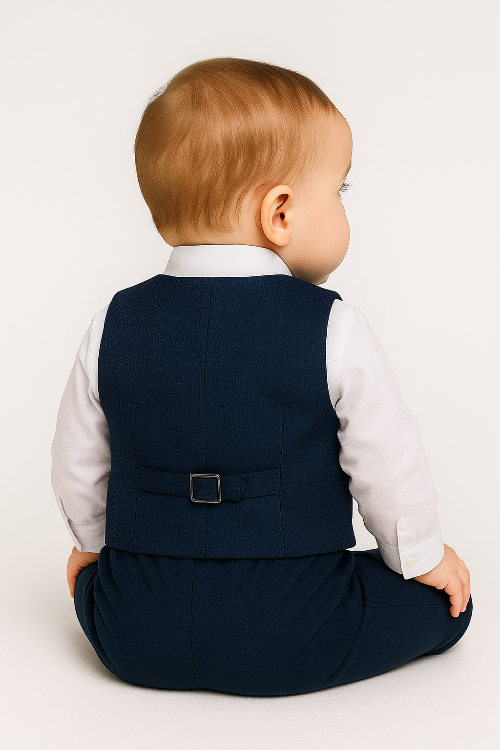 Baby Boys 4-Piece Cotton Waistcoat Suit Set - DAMATLIK - Navy Back Picture