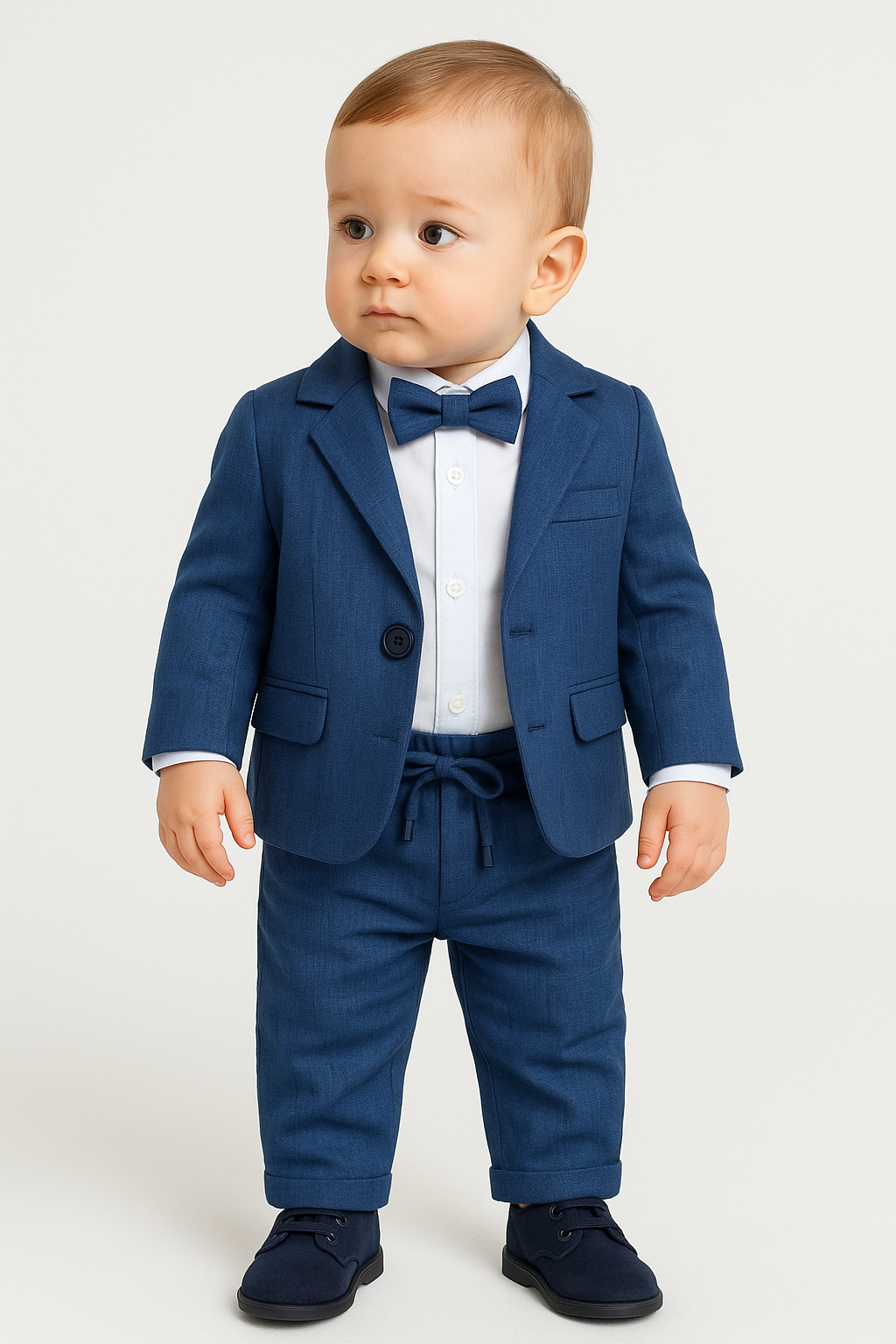 Baby Boys 4-Piece Slim Fit Textured Formal Suit - BASAK - Blue Modle Picture