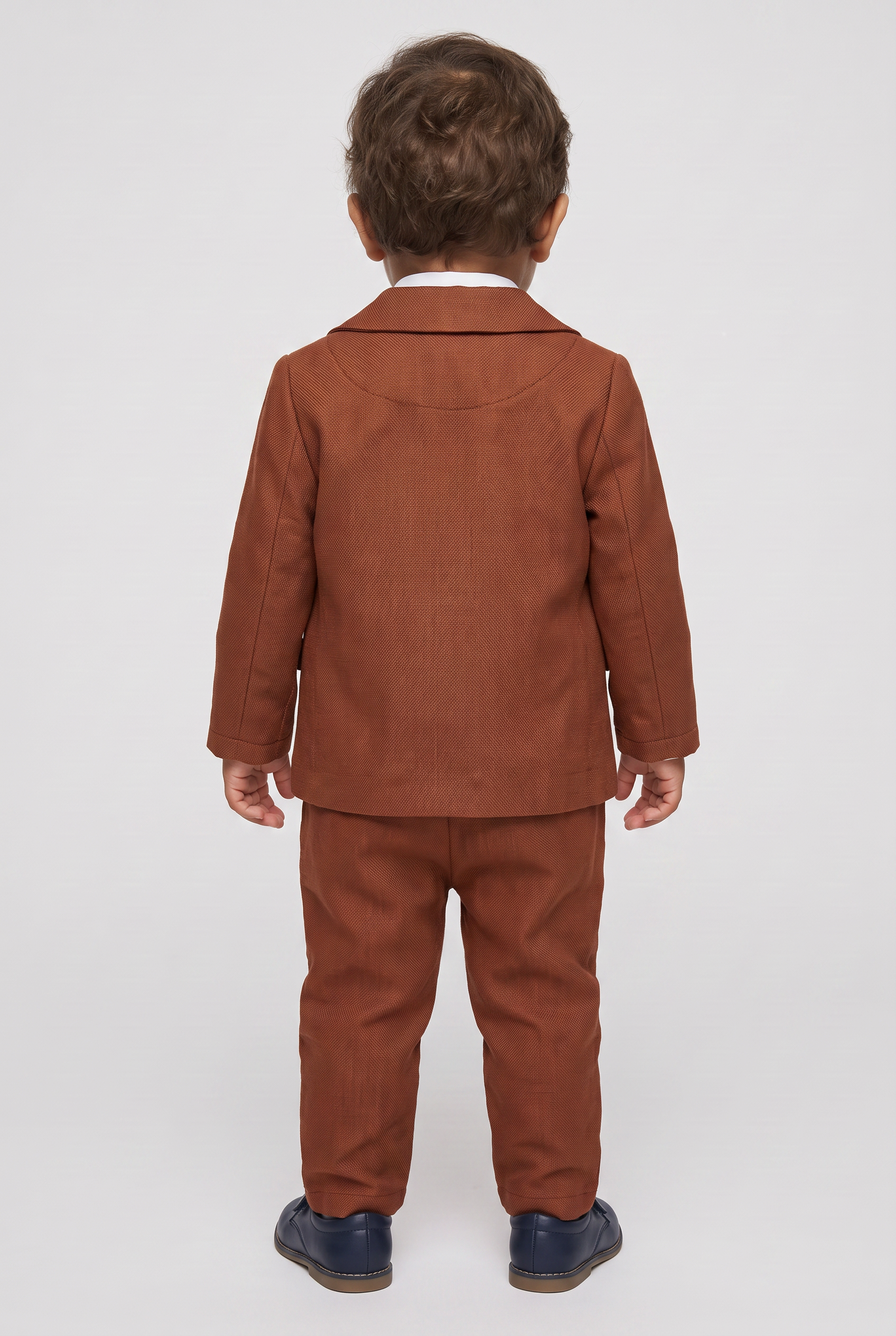 Baby Boys 4-Piece Slim Fit Textured Formal Suit - BASAK - Brown Back Picture