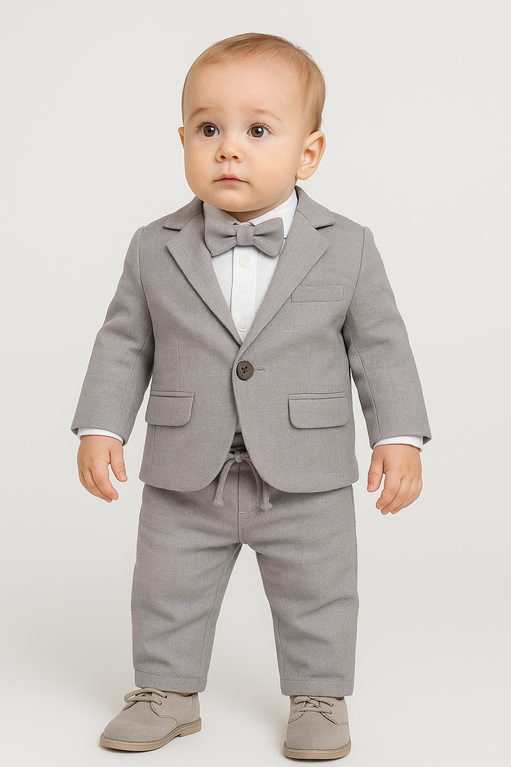 Baby Boys 4-Piece Slim Fit Textured Formal Suit - BASAK - Grey Model Picture