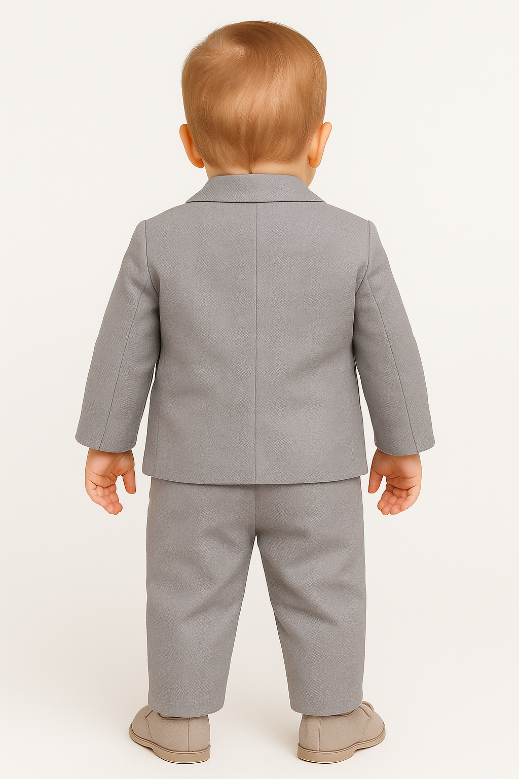 Baby Boys 4-Piece Slim Fit Textured Formal Suit - BASAK - Grey Back Picture