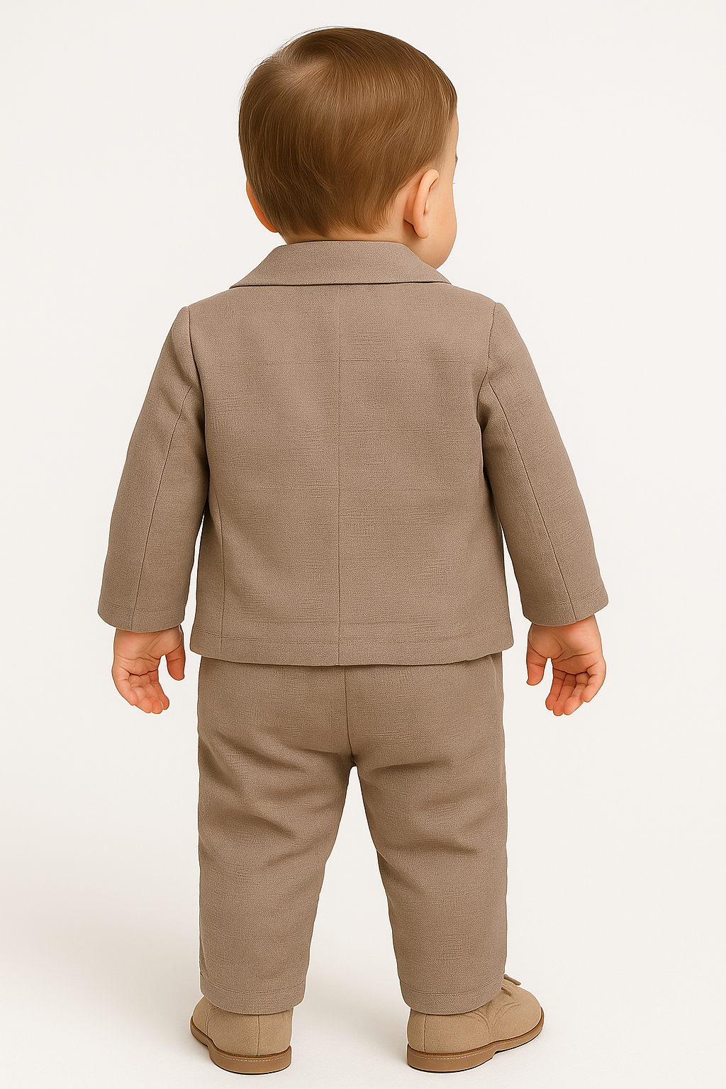 Baby Boys 4-Piece Slim Fit Textured Formal Suit - BASAK - Tan Brown Back Picture