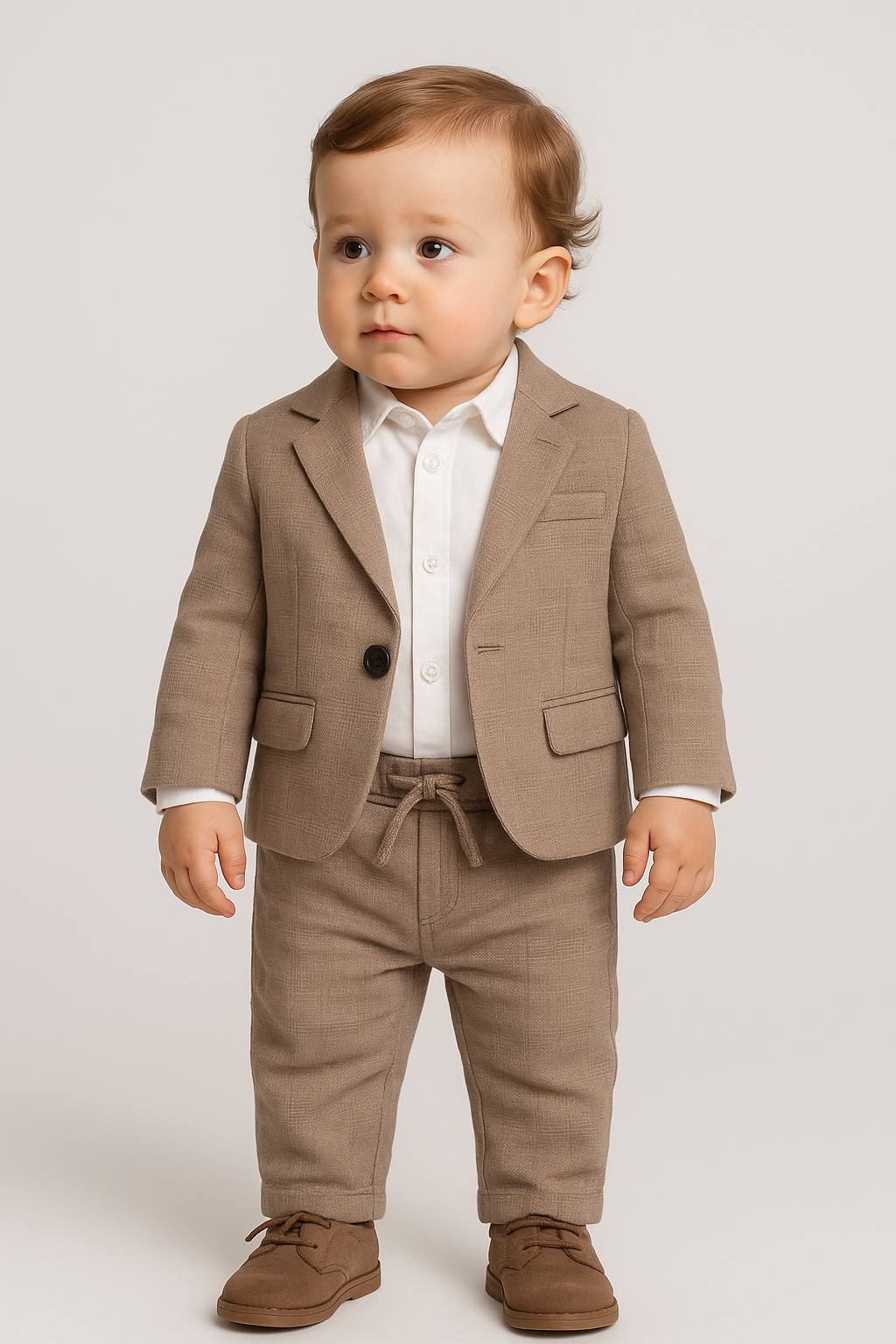 3-teiliger, strukturierter Anzug für Babys im Slim Fit – BASAK – Hellbraun