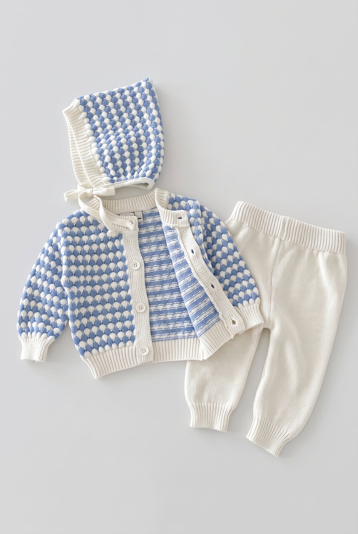 Baby Boys Bubble Knit Cardigan, Joggers & Bonnet 3-Piece Set - 26017 Blue