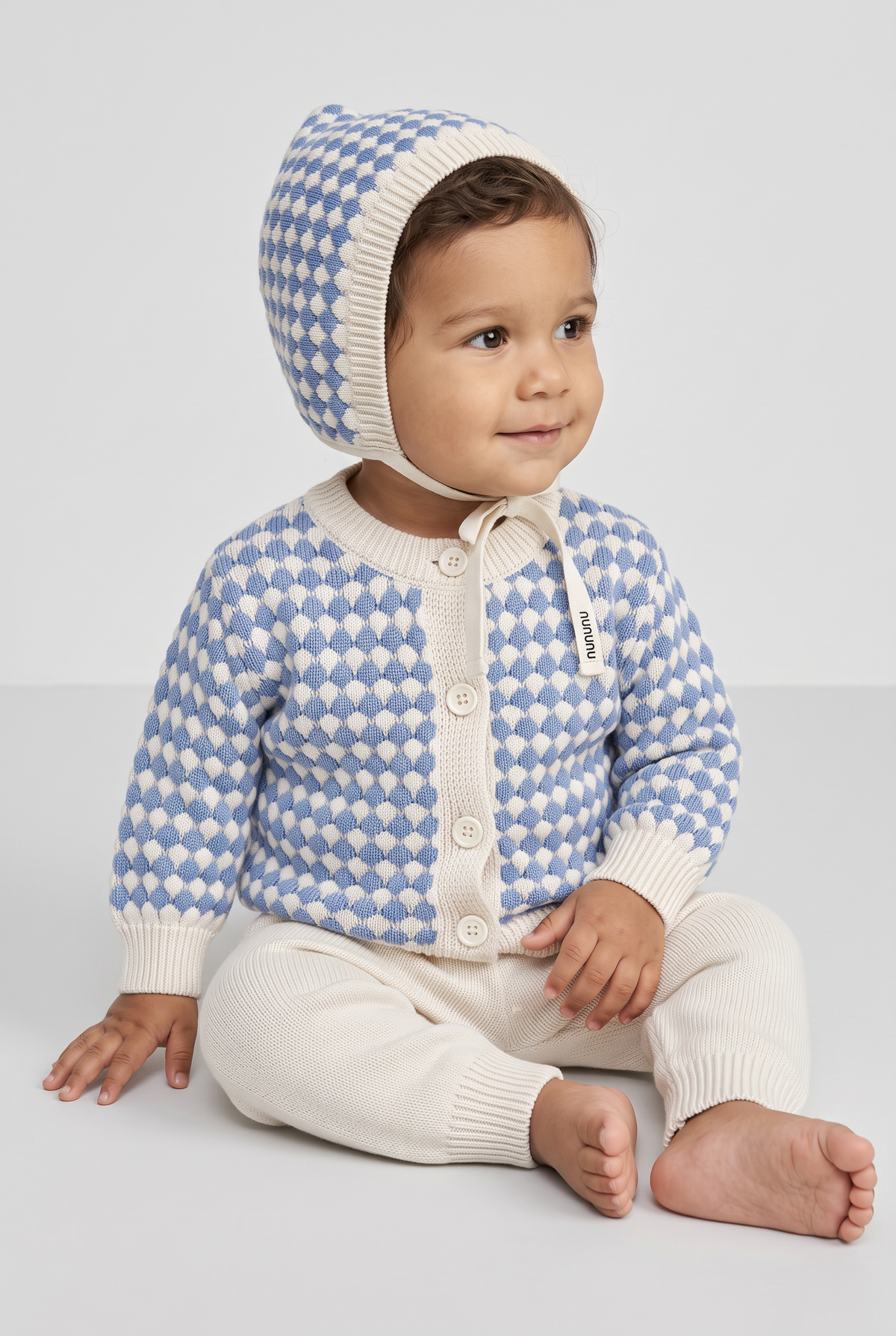 Baby Boys Bubble Knit Cardigan, Joggers & Bonnet 3-Piece Set - 26017 Blue Modle Picture