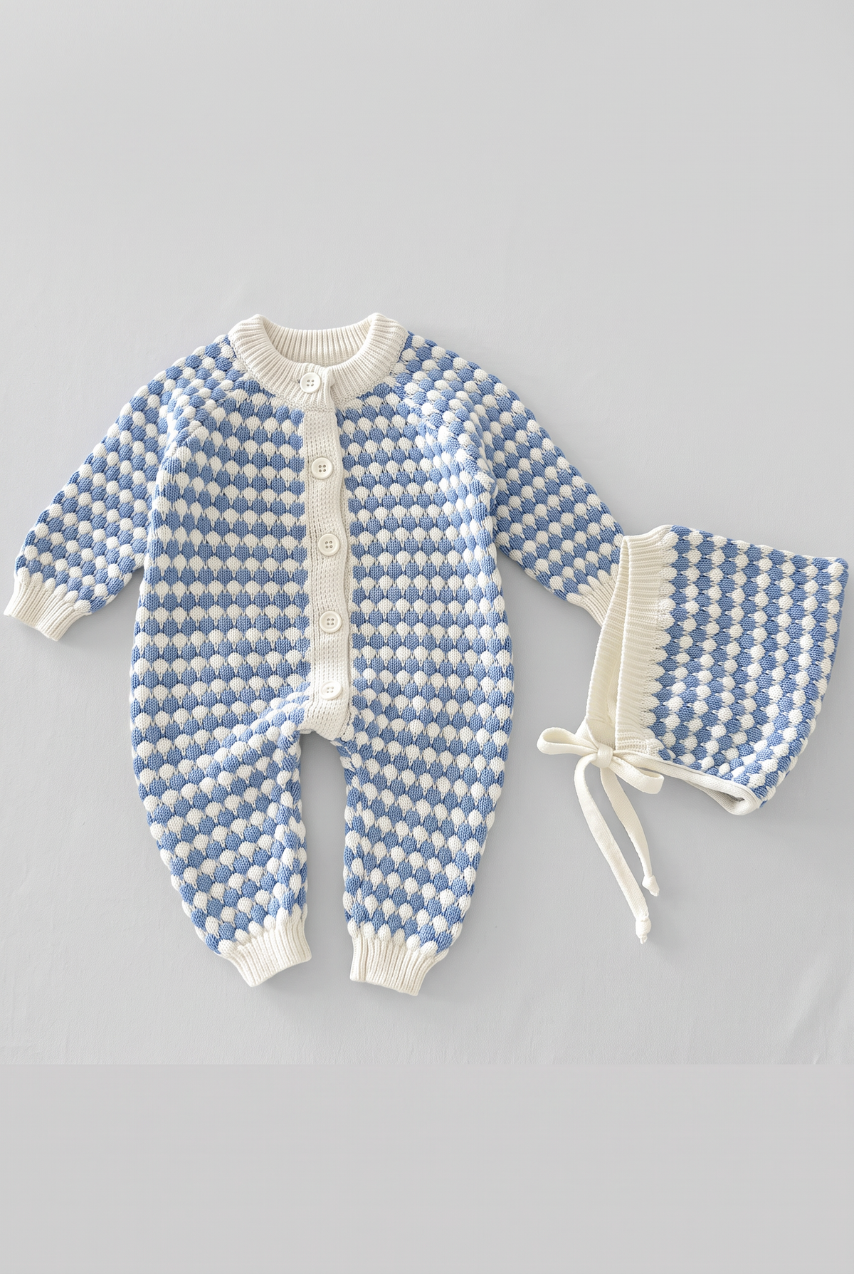Baby Boys Bubble Knit Romper & Bonnet 2-Piece Set - 26016  Blue Picture