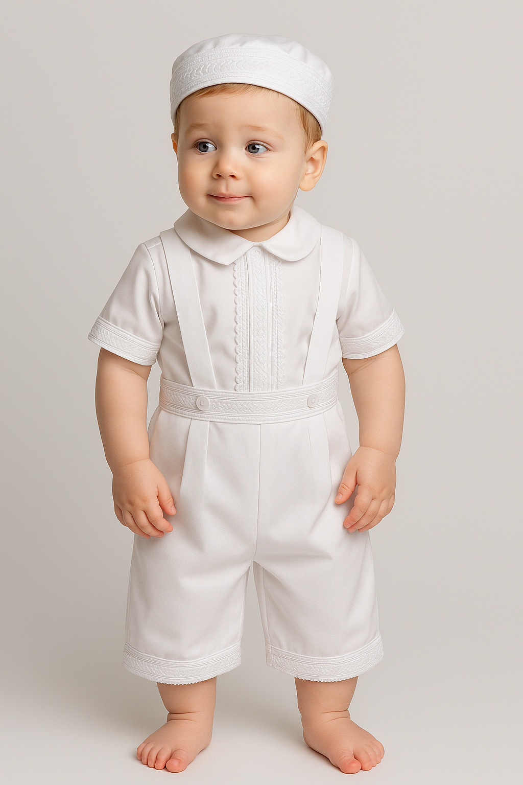 Baby Boys Christening Outfit Set - KEVIN - White Model Picture