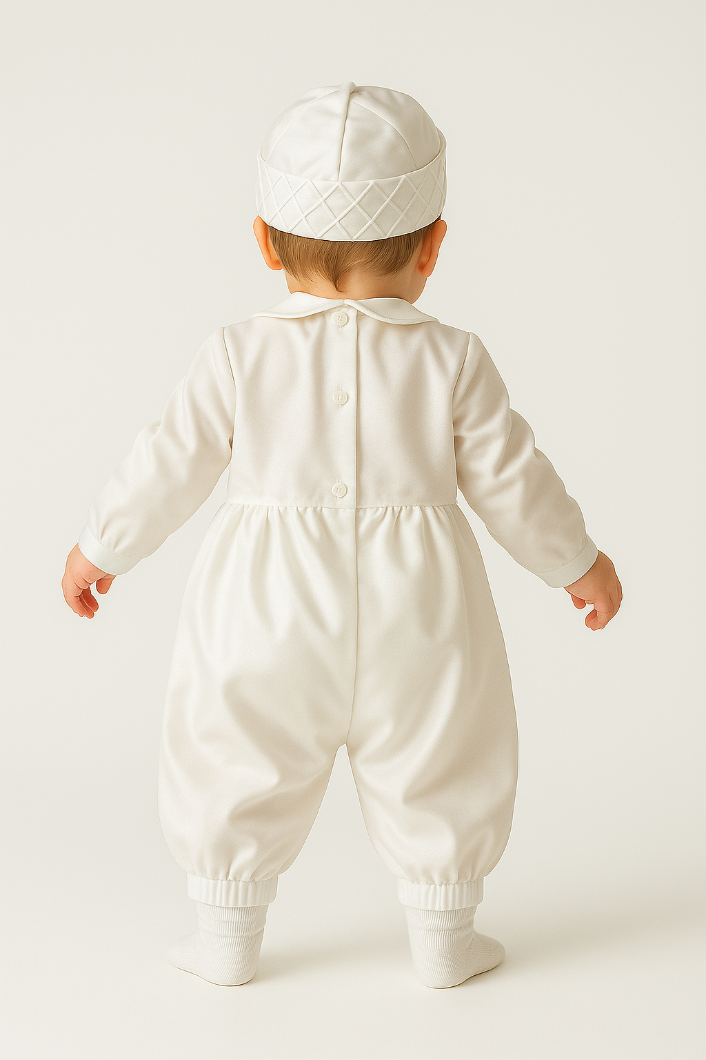 Baby Boys Christening Quilted Romper with Hat - PATRICK - Ivory