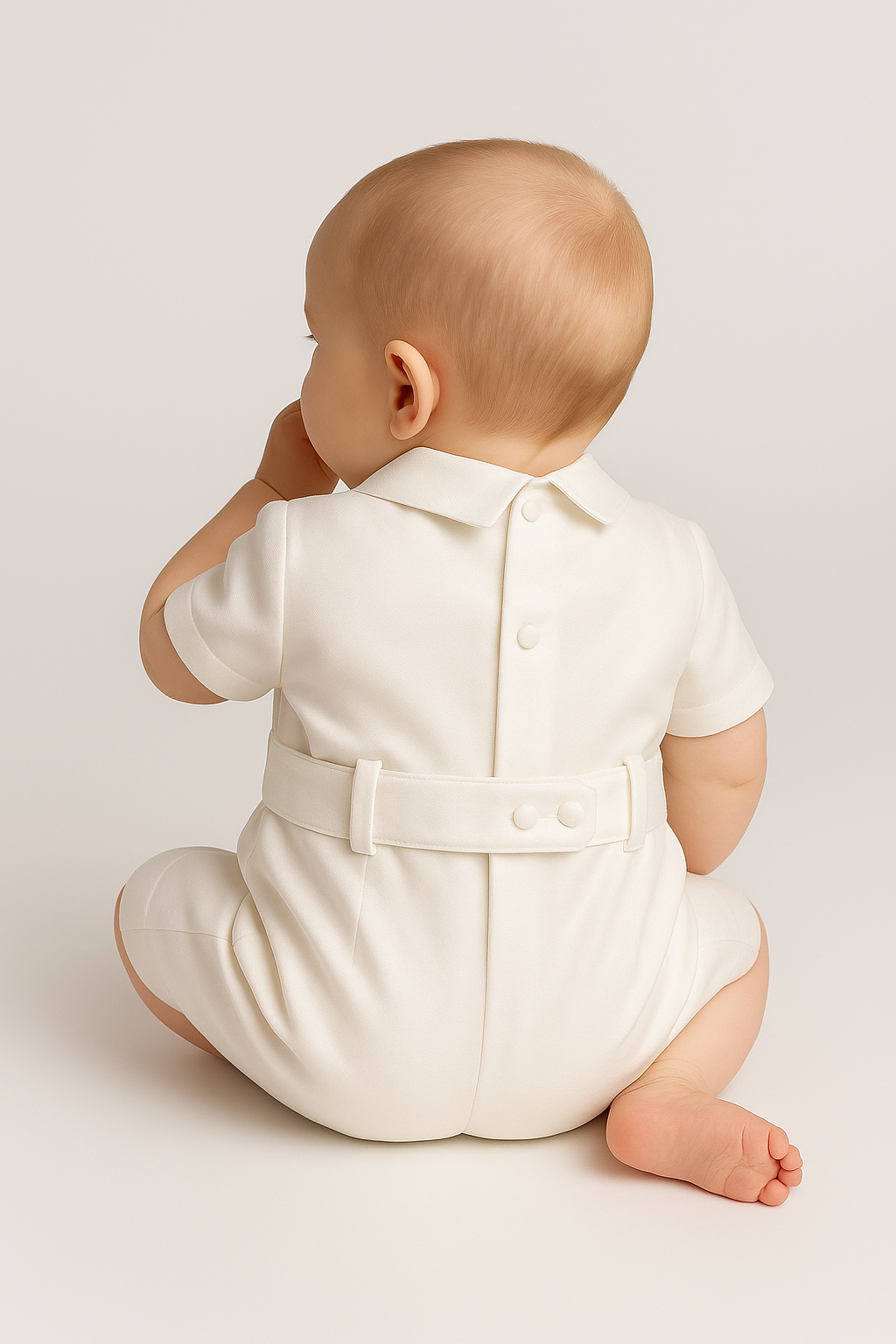 Baby Boys Christening Romper with Hat - OSCAR - Ivory Back picture