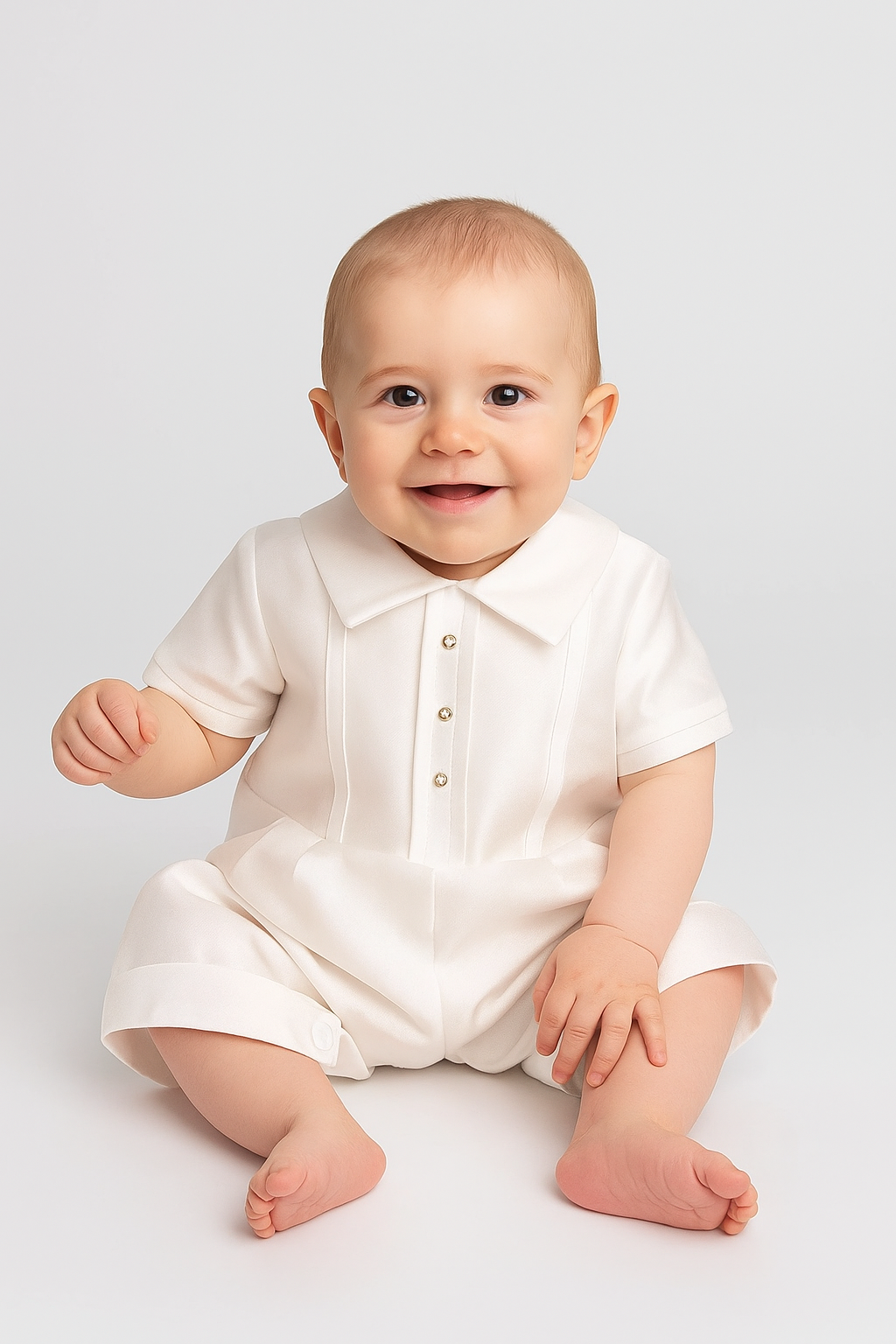 Baby Boys Christening Romper with Hat - OSCAR - Ivory Modle Picture