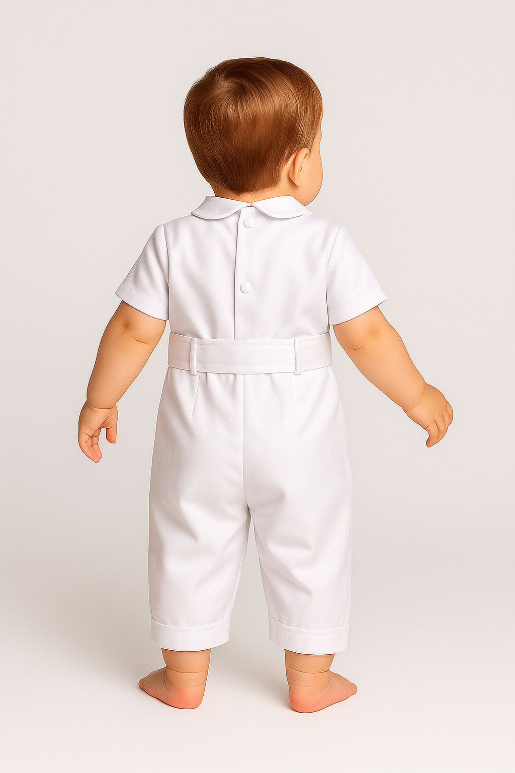 Baby Boys Christening Romper with Hat - OSCAR - White Back