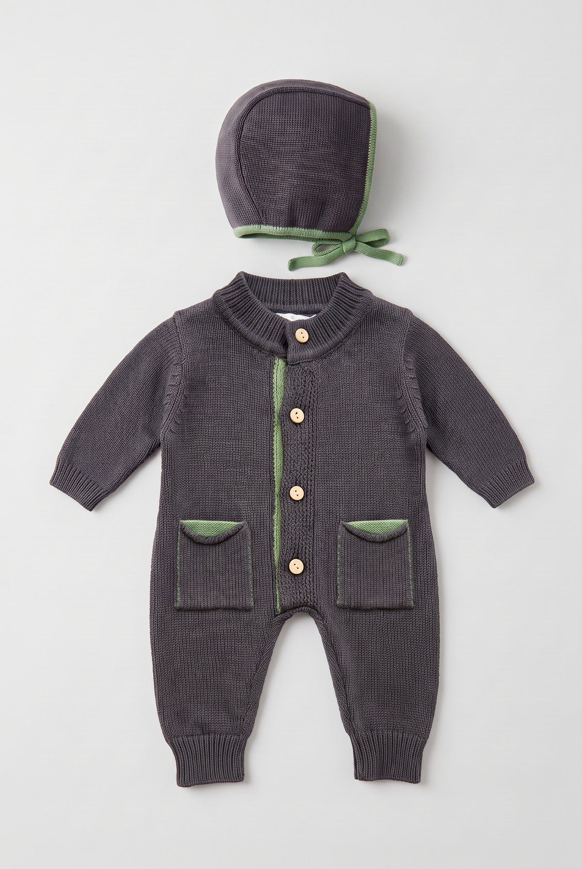 Baby Boys Dinosaur Knitted Romper & Bonnet 2-Piece Set - 26061 Navy  Front Picture