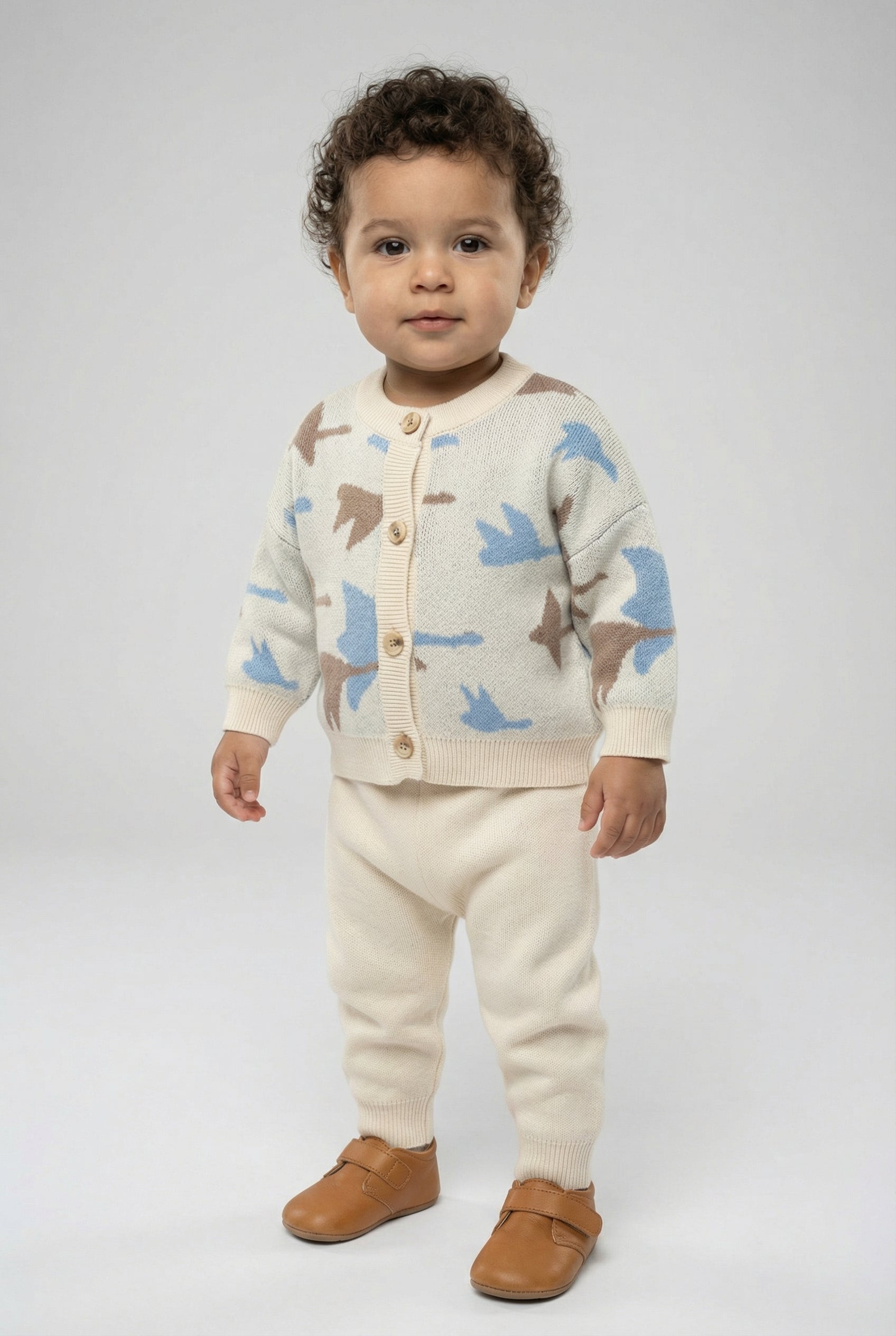 Baby Boys Knit Cardigan & Trousers 2-Piece Set Model Front Picture