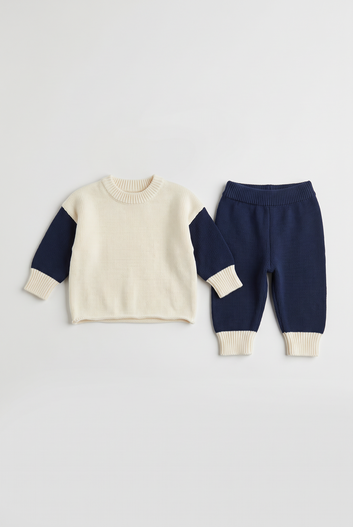Ensemble 2 pièces pour bébé garçon, pull en tricot et pantalon de jogging - 2638 - bleu marine crème