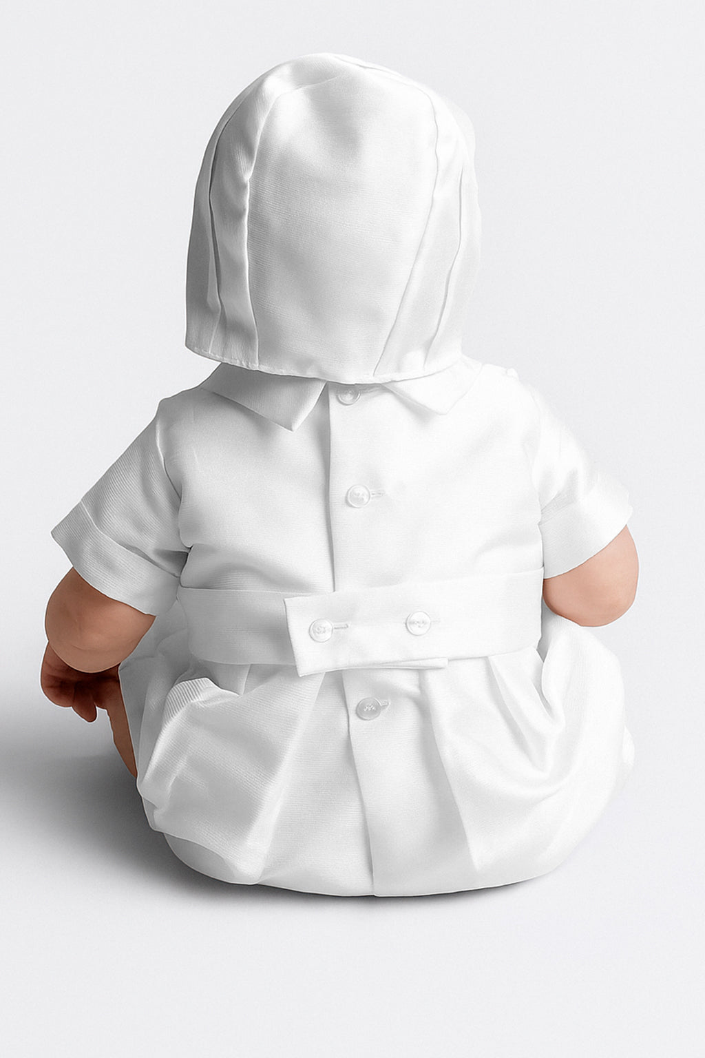 Baby Boys White Christening Romper with Bonnet - ARLO - White Back Picture