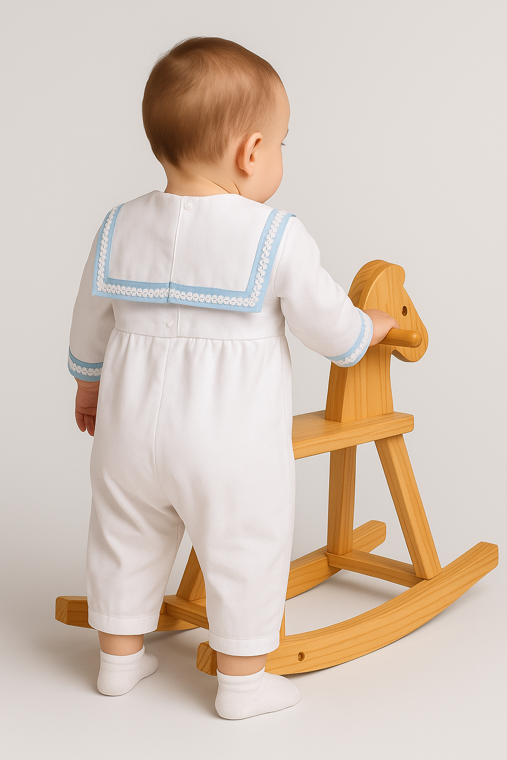 Baby Boys White Christening Romper with Hat - William