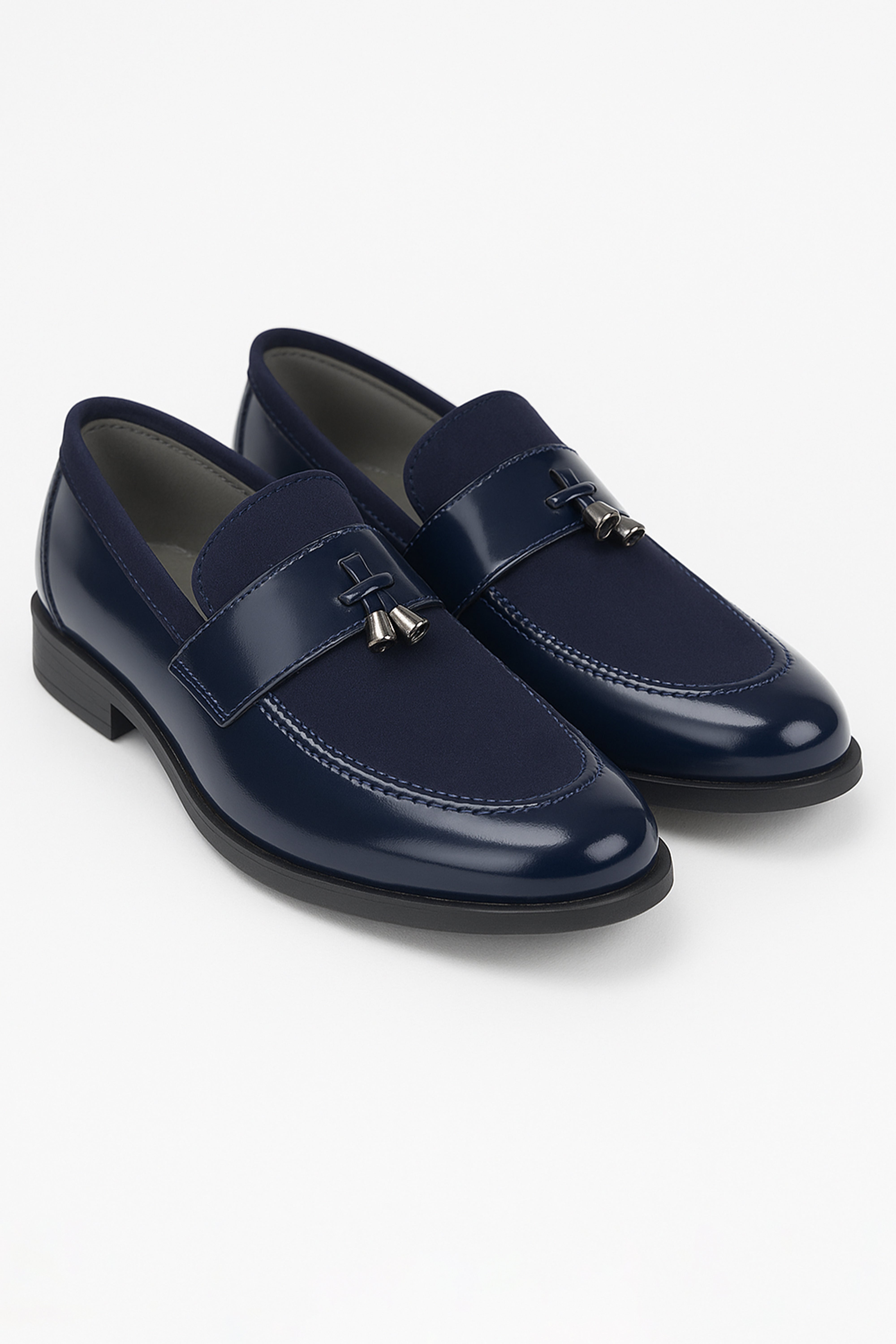 Baby Boys & Boys leather and Suede Slip on Formal Tassel Loafers - Navy Blue Pair Side