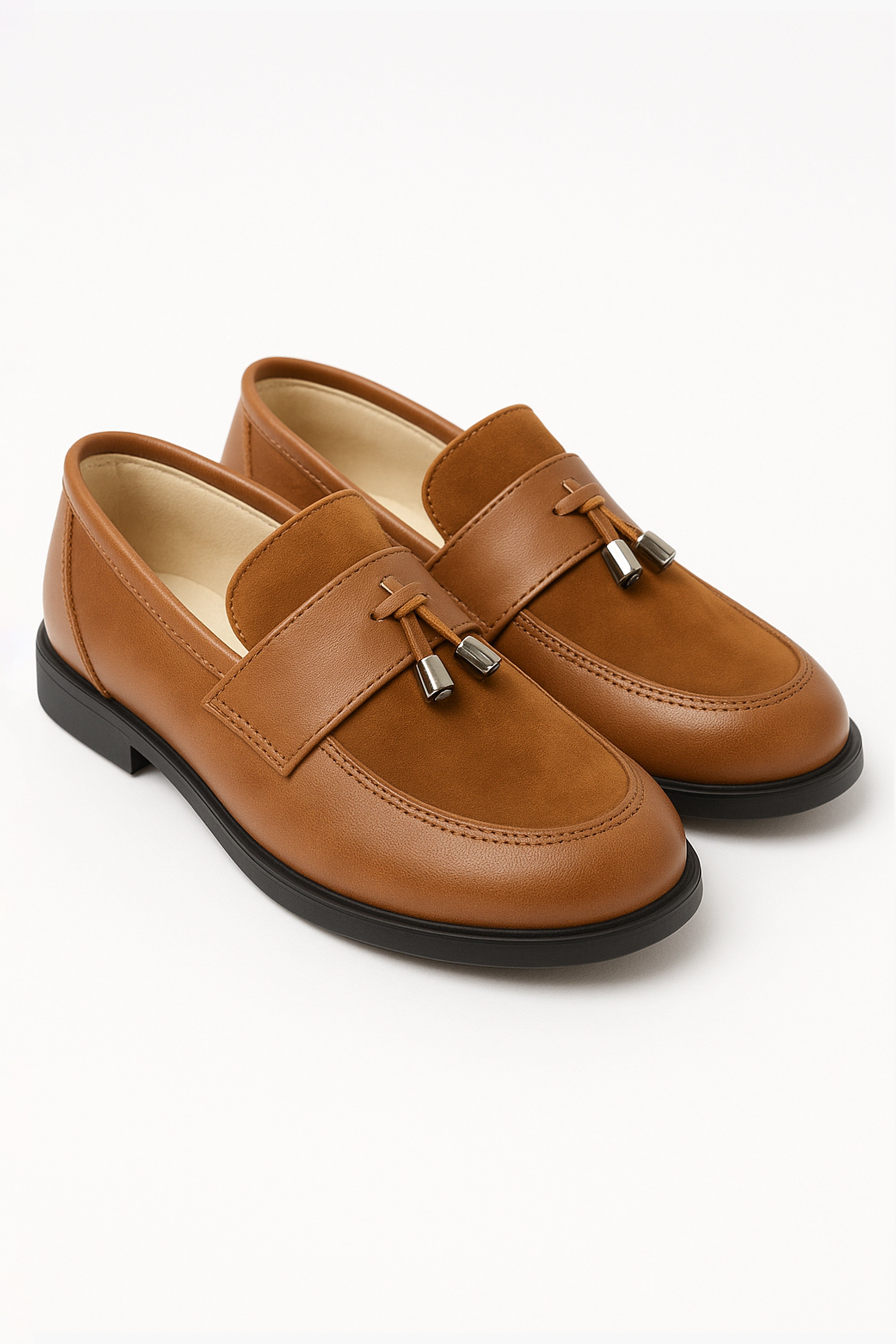 Baby Boys & Boys leather and Suede Slip on Formal Tassel Loafers - Tan Brown Pair Side Picture