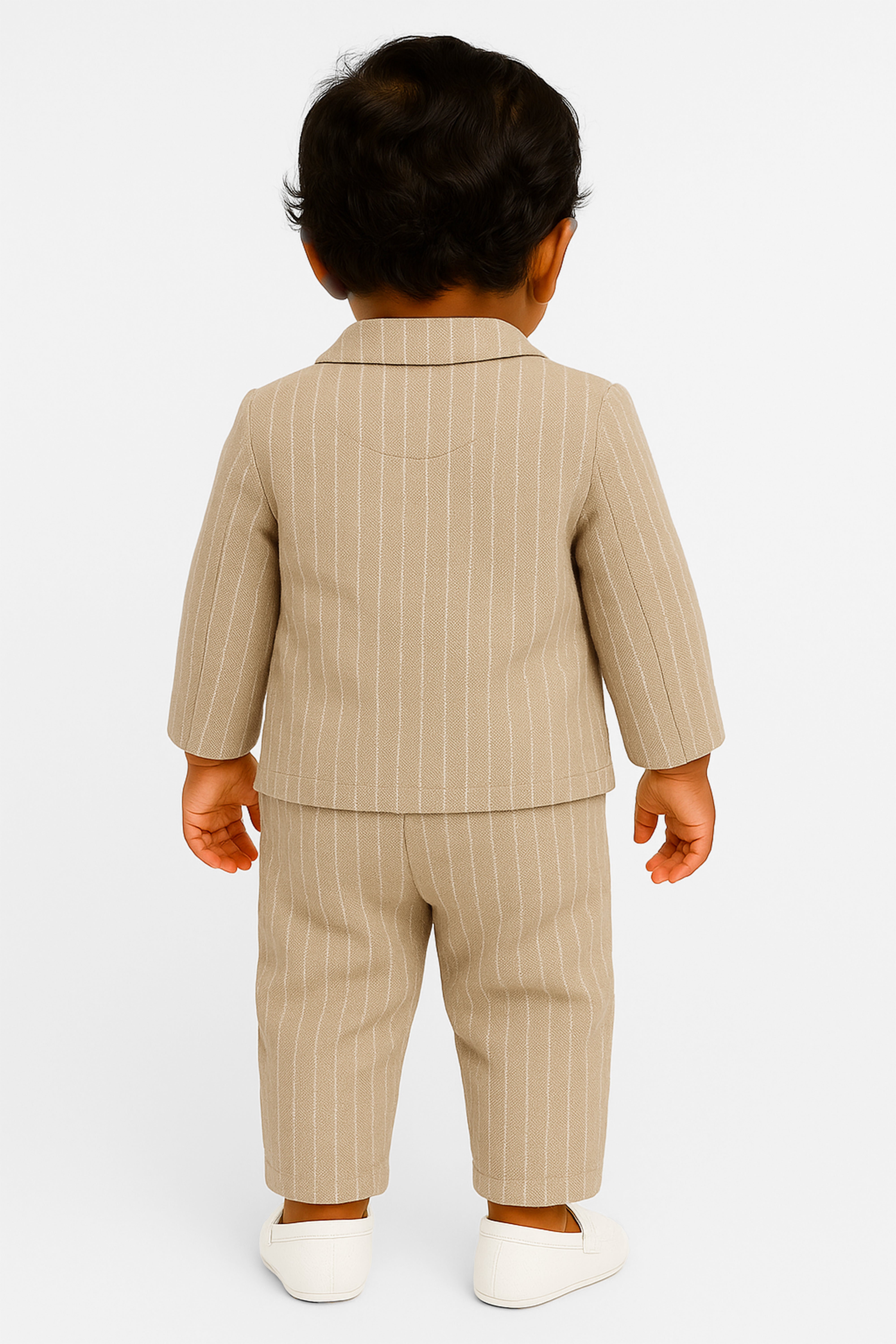 3-teiliger Nadelstreifenanzug aus Baumwolle und Leinen für Baby-Jungen - SALAS - Beige