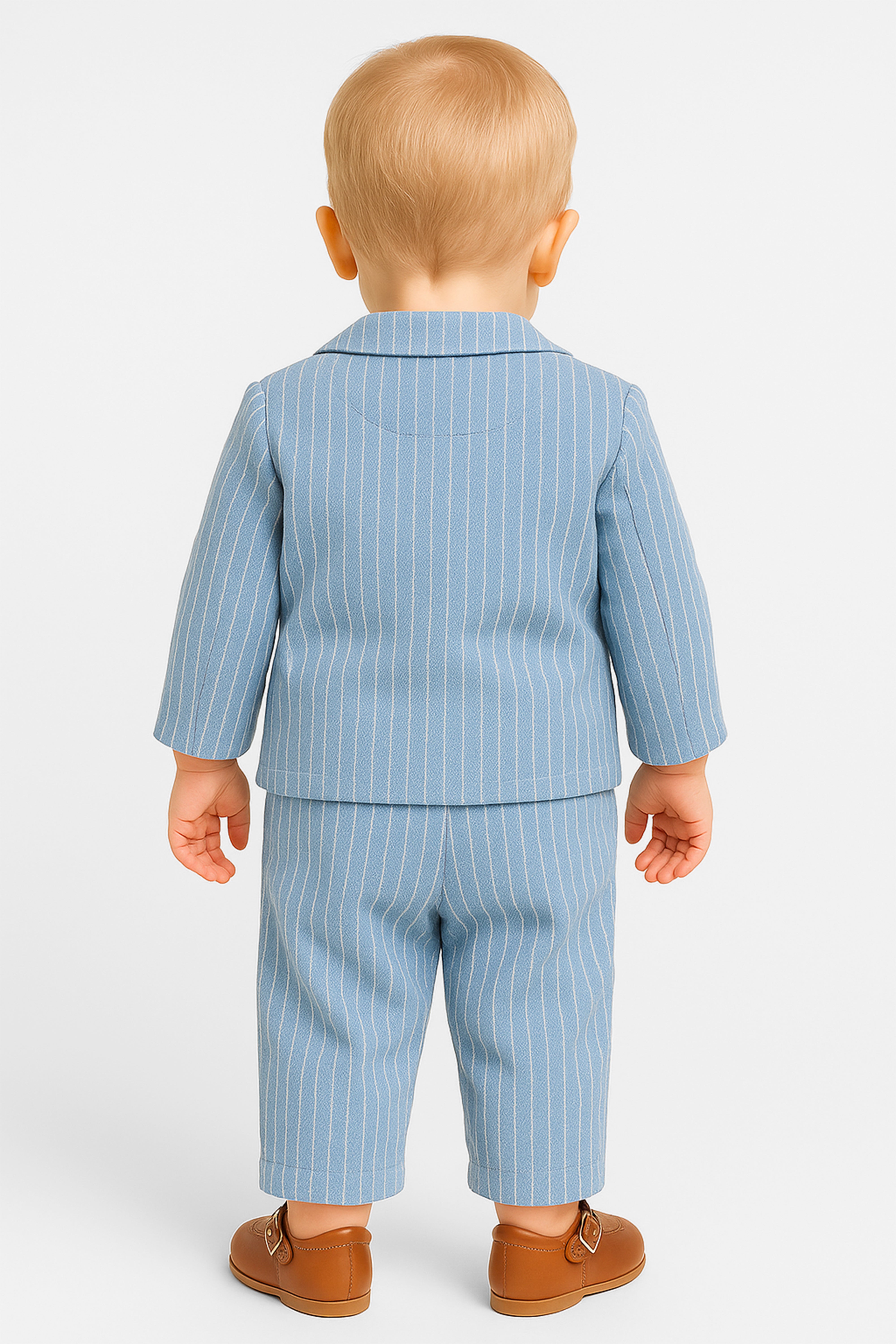 Baby Boys’ Cotton-Linen 3-Piece Pinstripe Suit - SALAS - Blue Back picture