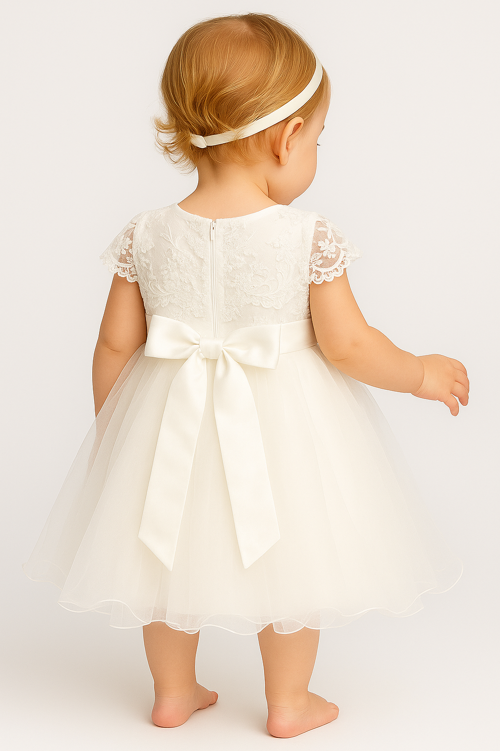 Baby Girls Christening Lace Cape Dress - FAY - Ivory