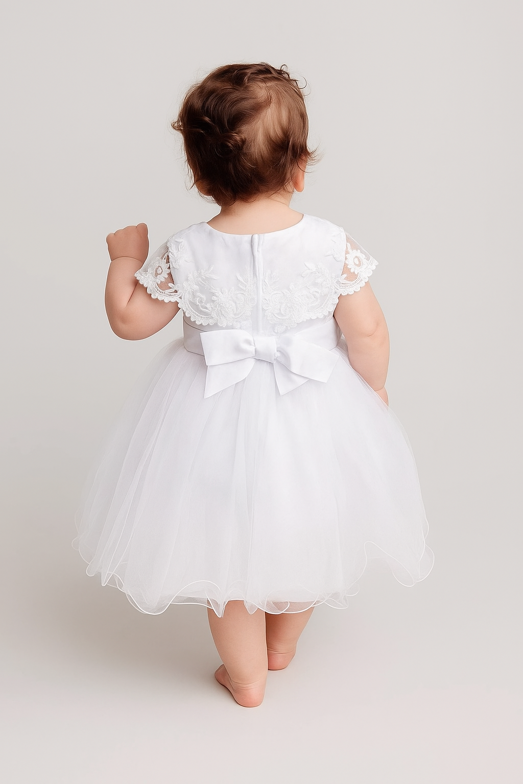 Baby Girls Christening Lace Cape Dress - FAY - White Back Picture