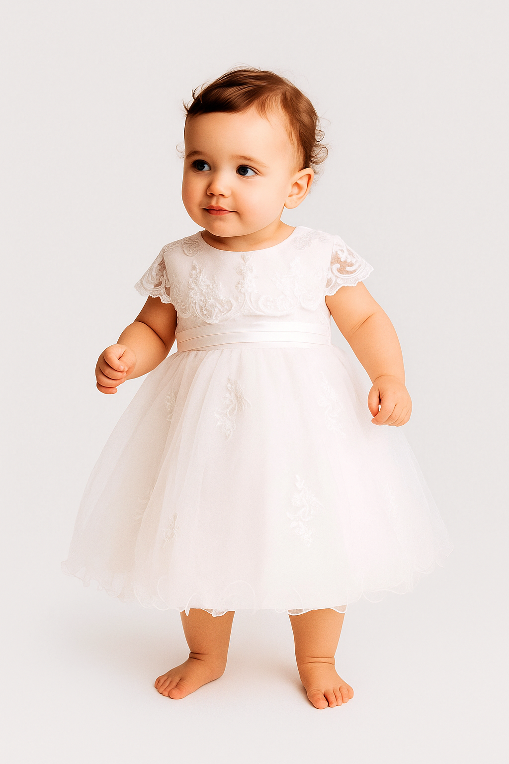 Baby Girls Christening Lace Cape Dress - FAY - White