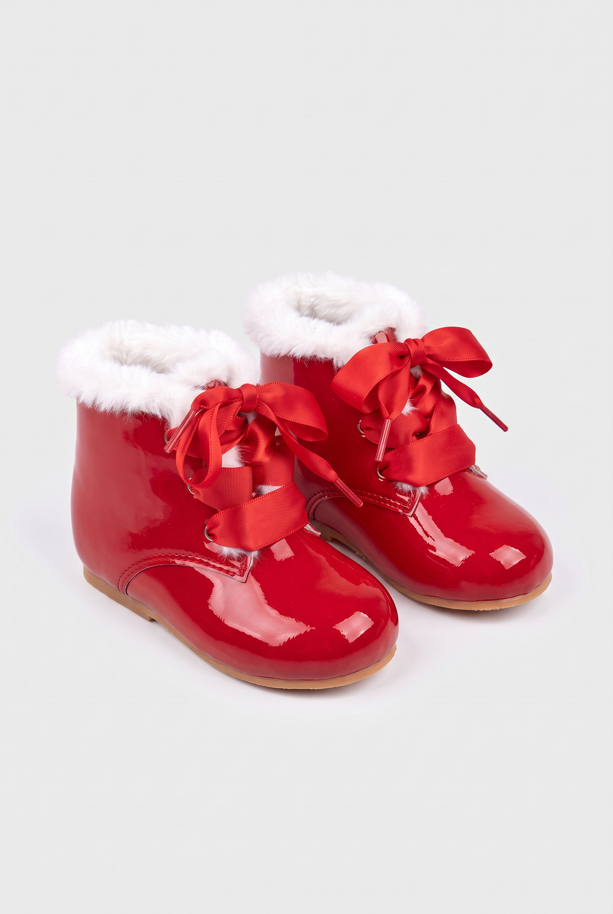 Baby Girls Fur Trim Lace Up Boots - Sevva Claudia Red Side Picture