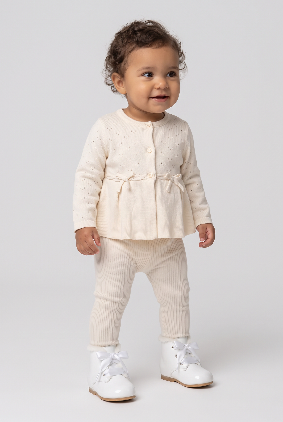 Baby Girls Fur Trim Lace Up Boots - Sevva Claudia White Picture