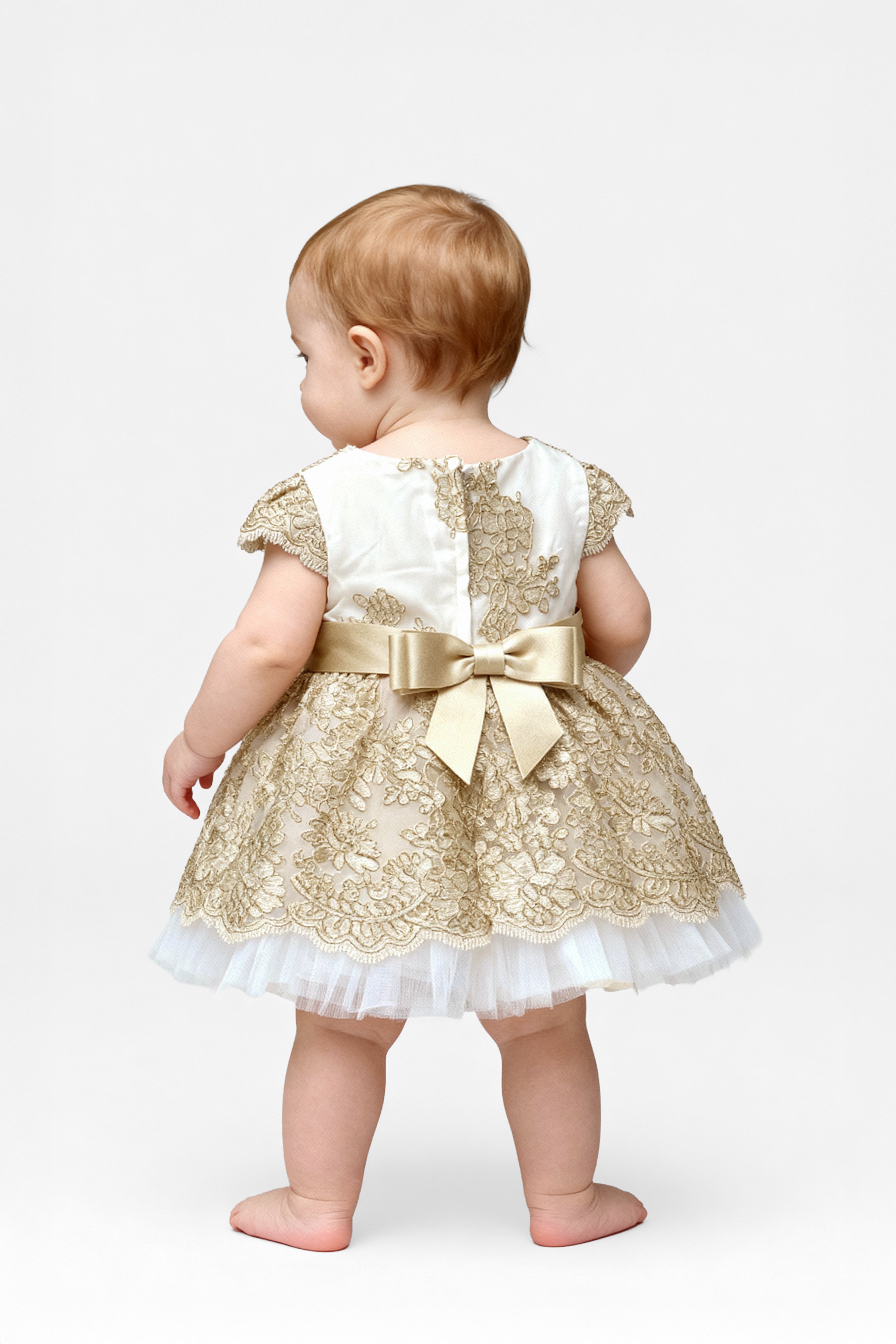 Baby Girls Ivory Lace Dress & Headband Set Back picture