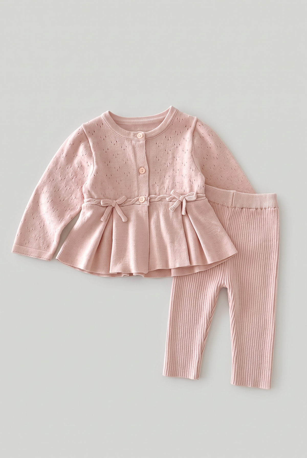 Baby Girls Knitted Peplum Cardigan & Leggings 2-Piece Set - 26021 - Pink