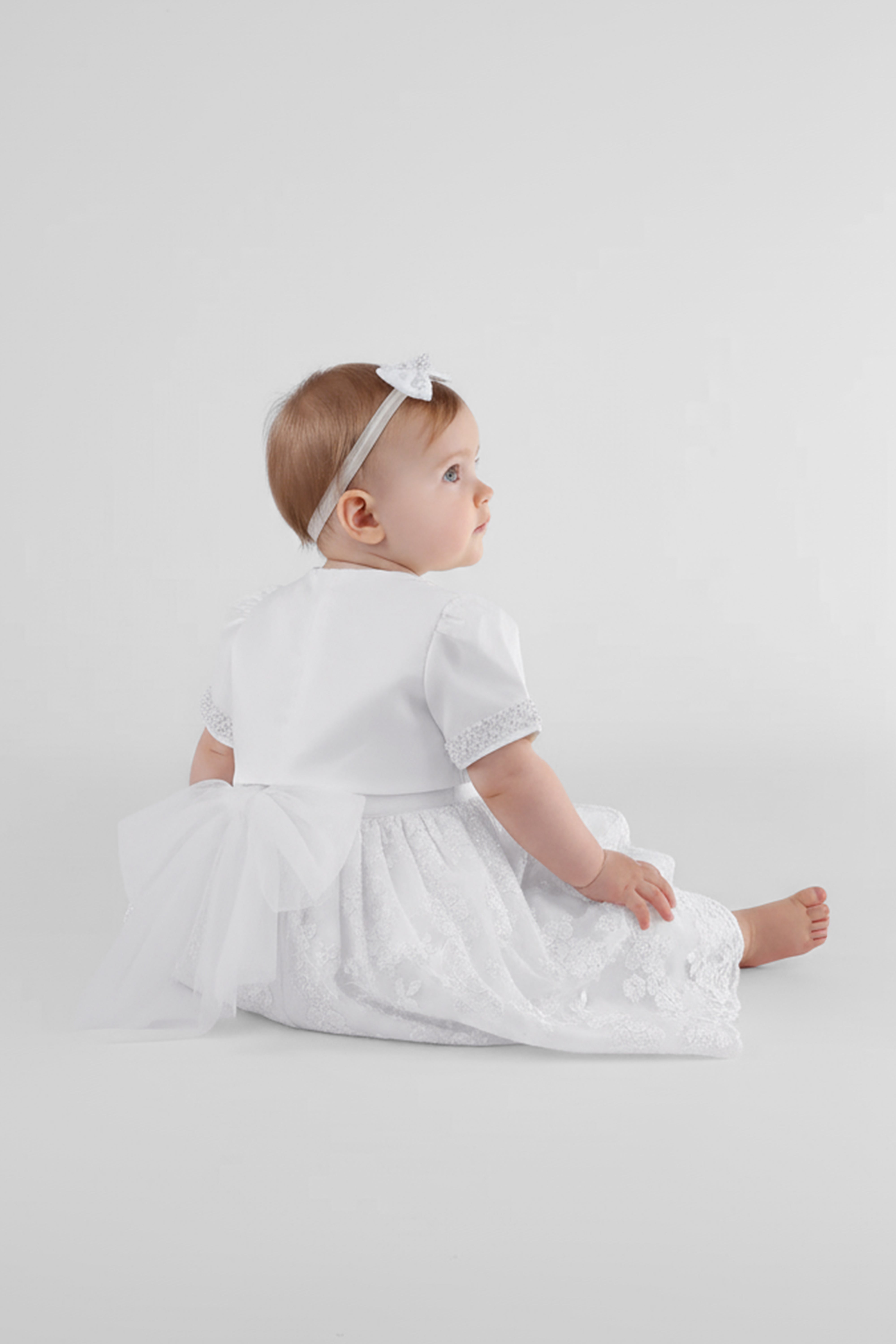Baby Girls Lace Bow Dress Set – B1202 - White Back Picture