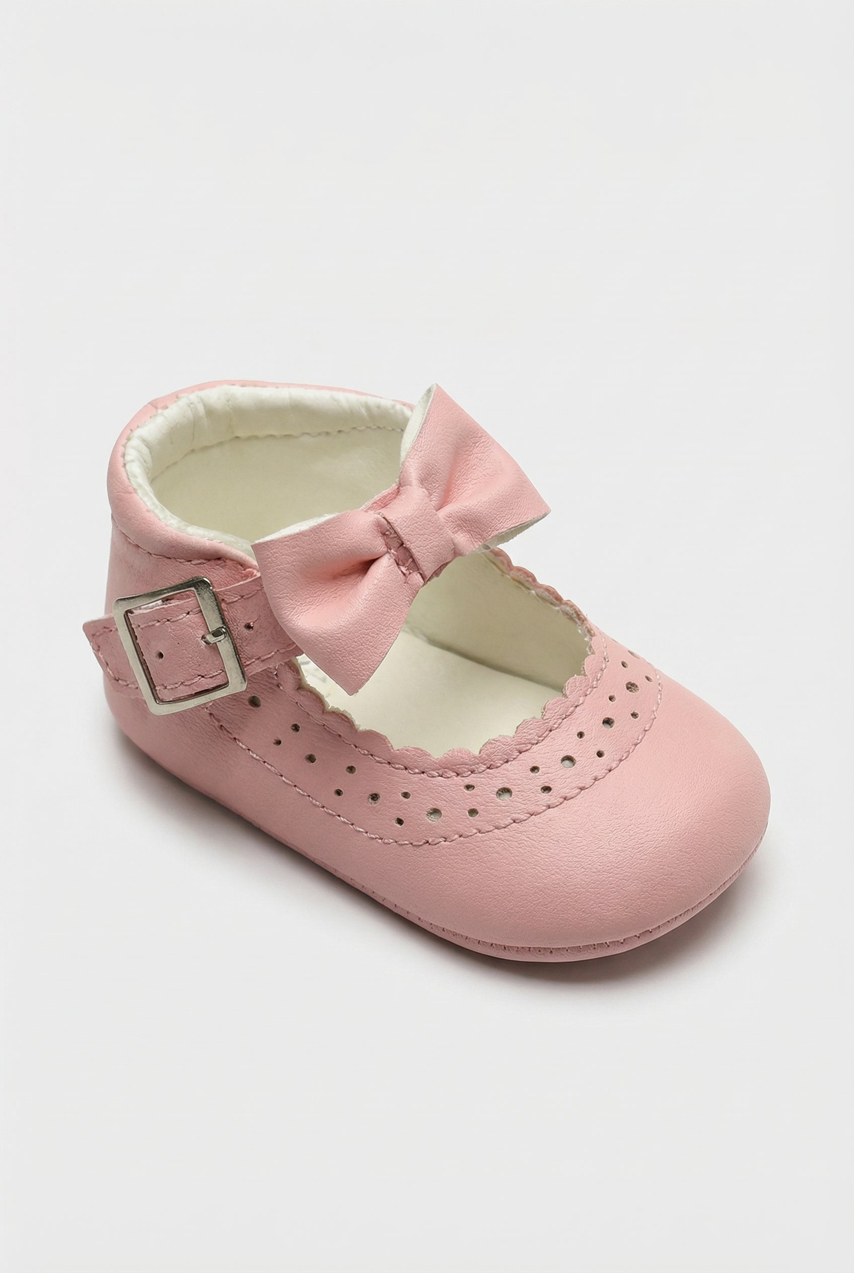 Baby Girls Mary Jane Flats with Bow & Scalloped Trim - Beatrice - Pink Side Picture