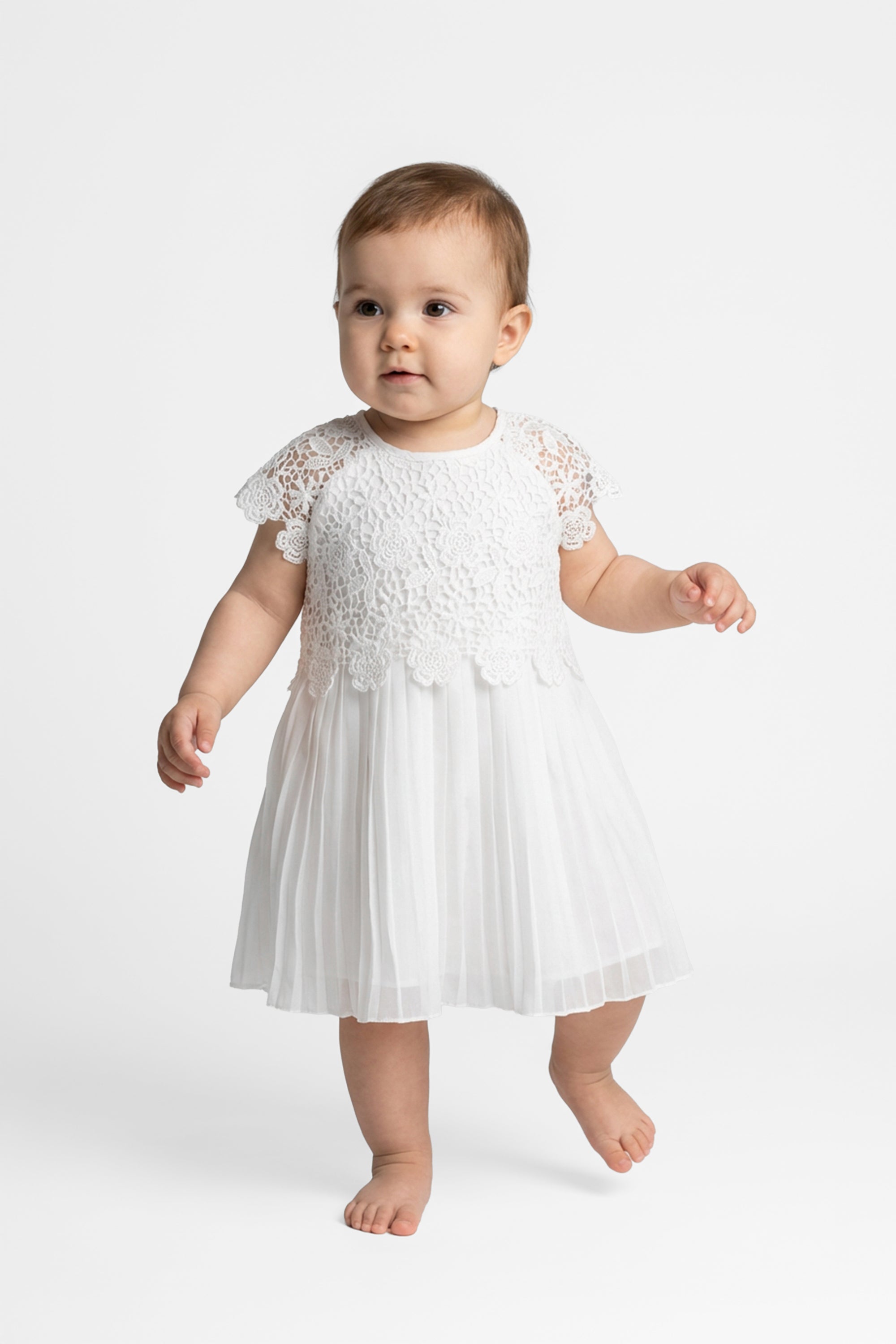 Baby Girls Off White Lace & Chiffon Dress