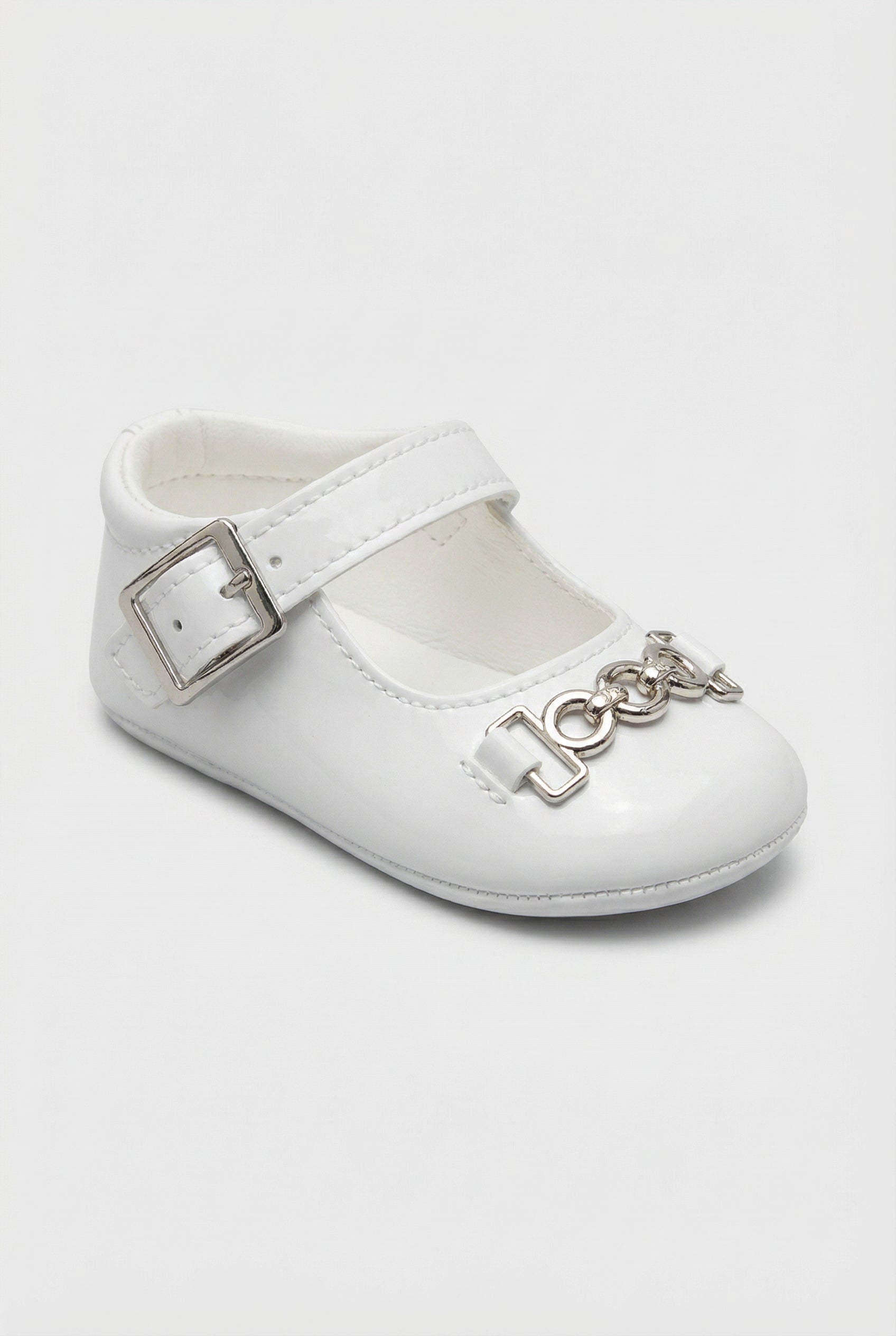 Baby Girls Patent Mary Jane Flats with Metal Detail - Charlotte -  White Side Picture