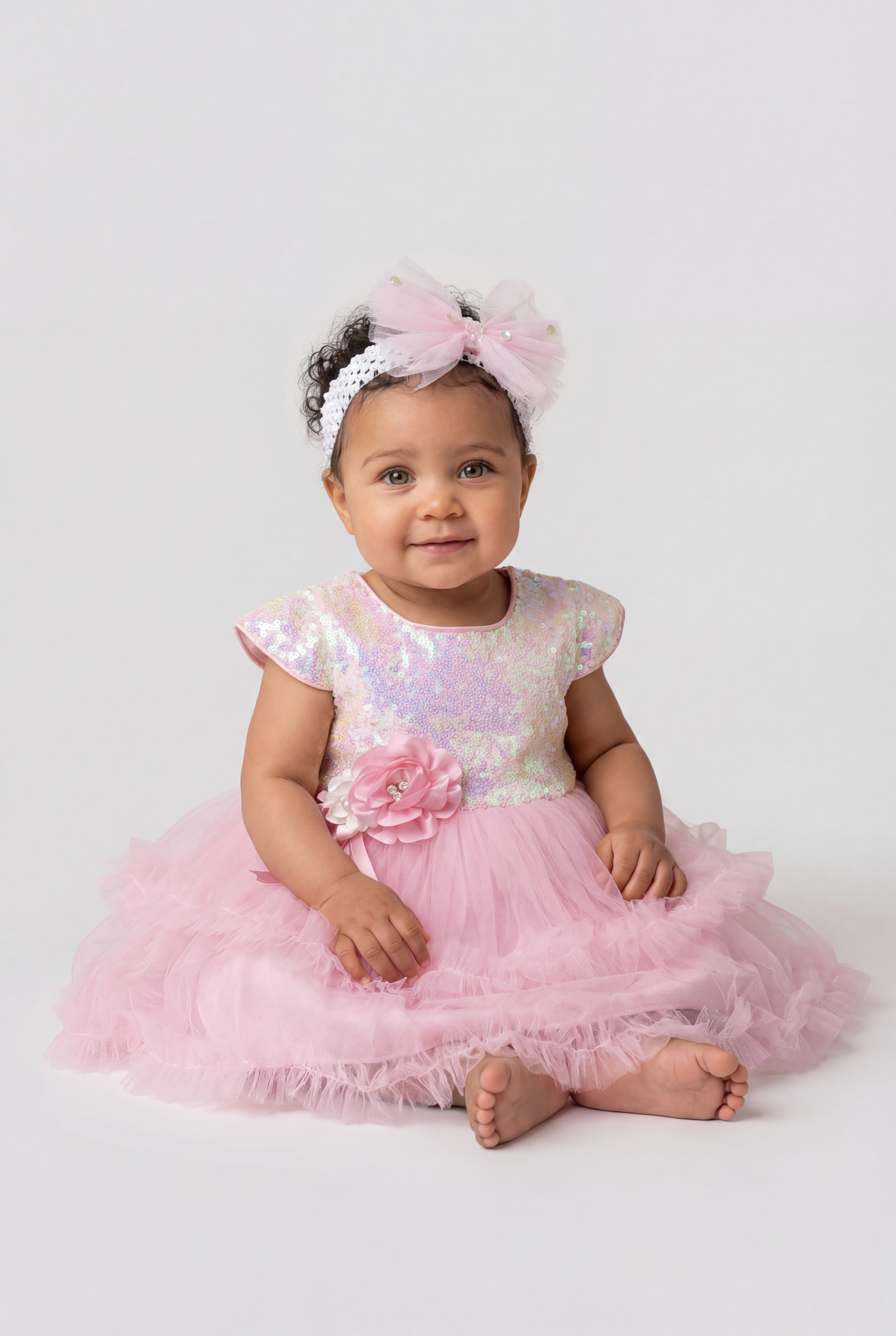 Vestito da festa in tulle con paillettes Rosa per bambina con fascia per capelli