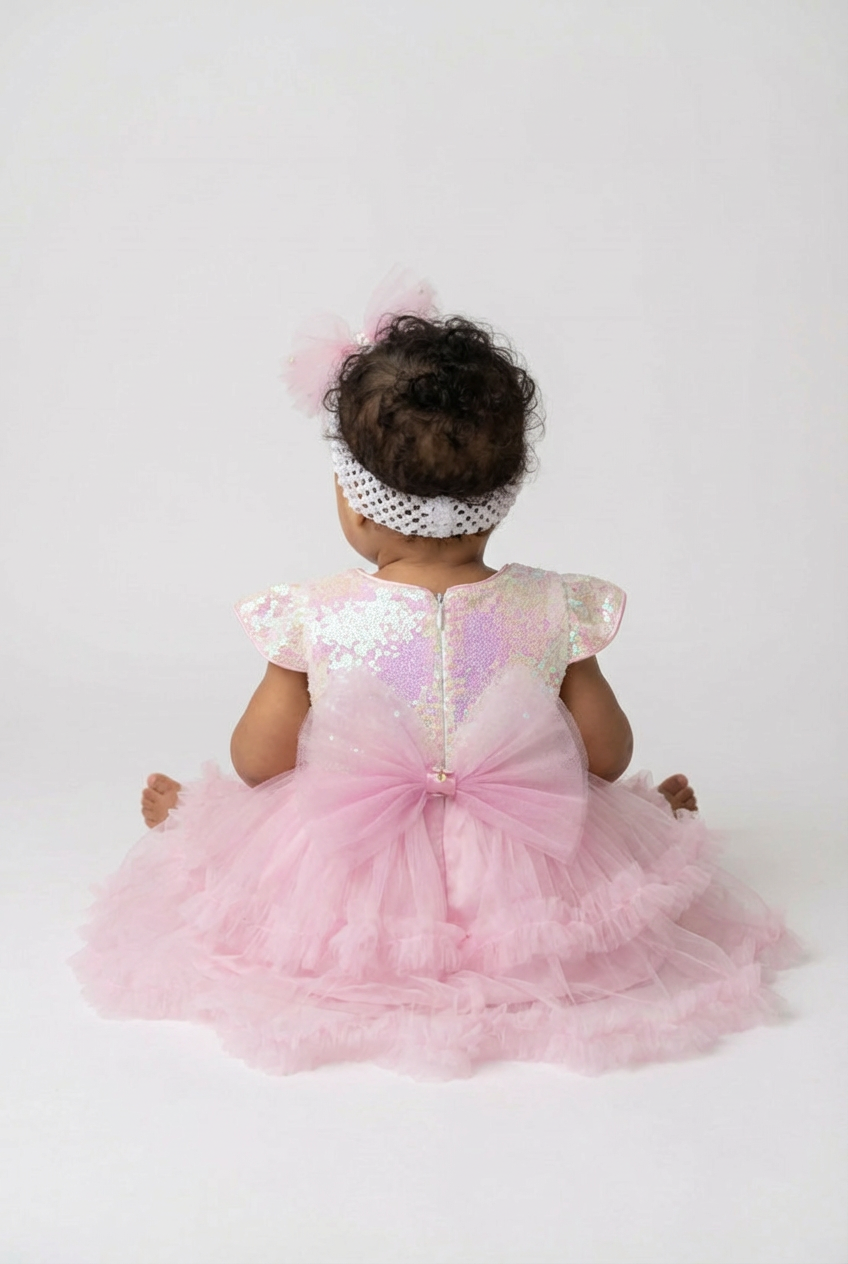 Vestito da festa in tulle con paillettes Rosa per bambina con fascia per capelli