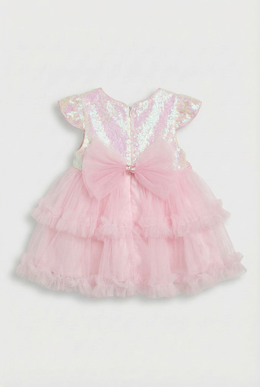 Vestito da festa in tulle con paillettes Rosa per bambina con fascia per capelli